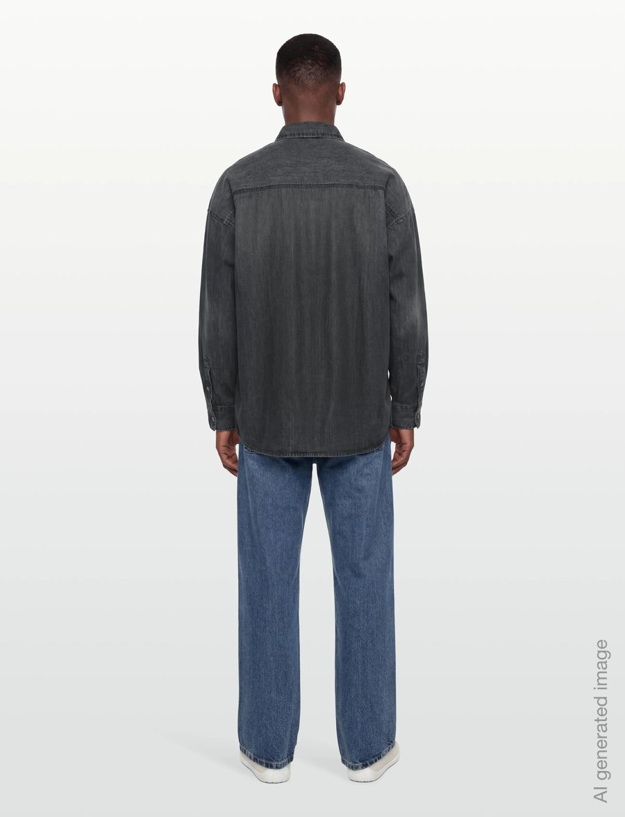 Diesel - Striped shirt with denim back - striped shirts - grey - 4