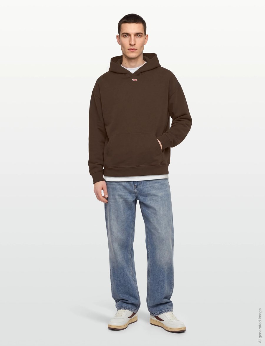 Diesel - Hoodie with D logo patch - kapuzenpullover - brown - 0
