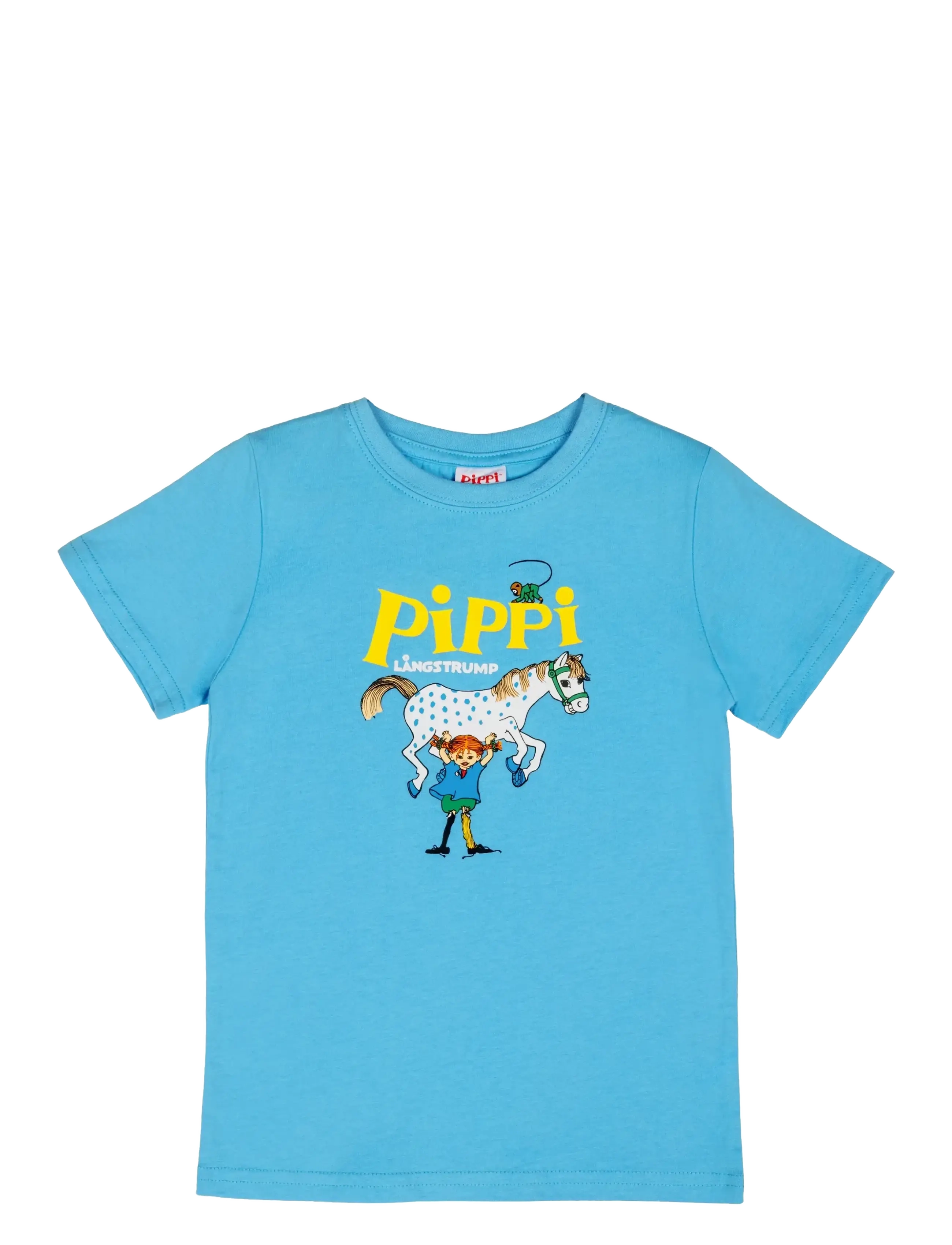 Pippi Langstrømpe Pippi Logo T-Shirt, Børn, Børne Pippi T-Shirt, Blå, Str: 86/92