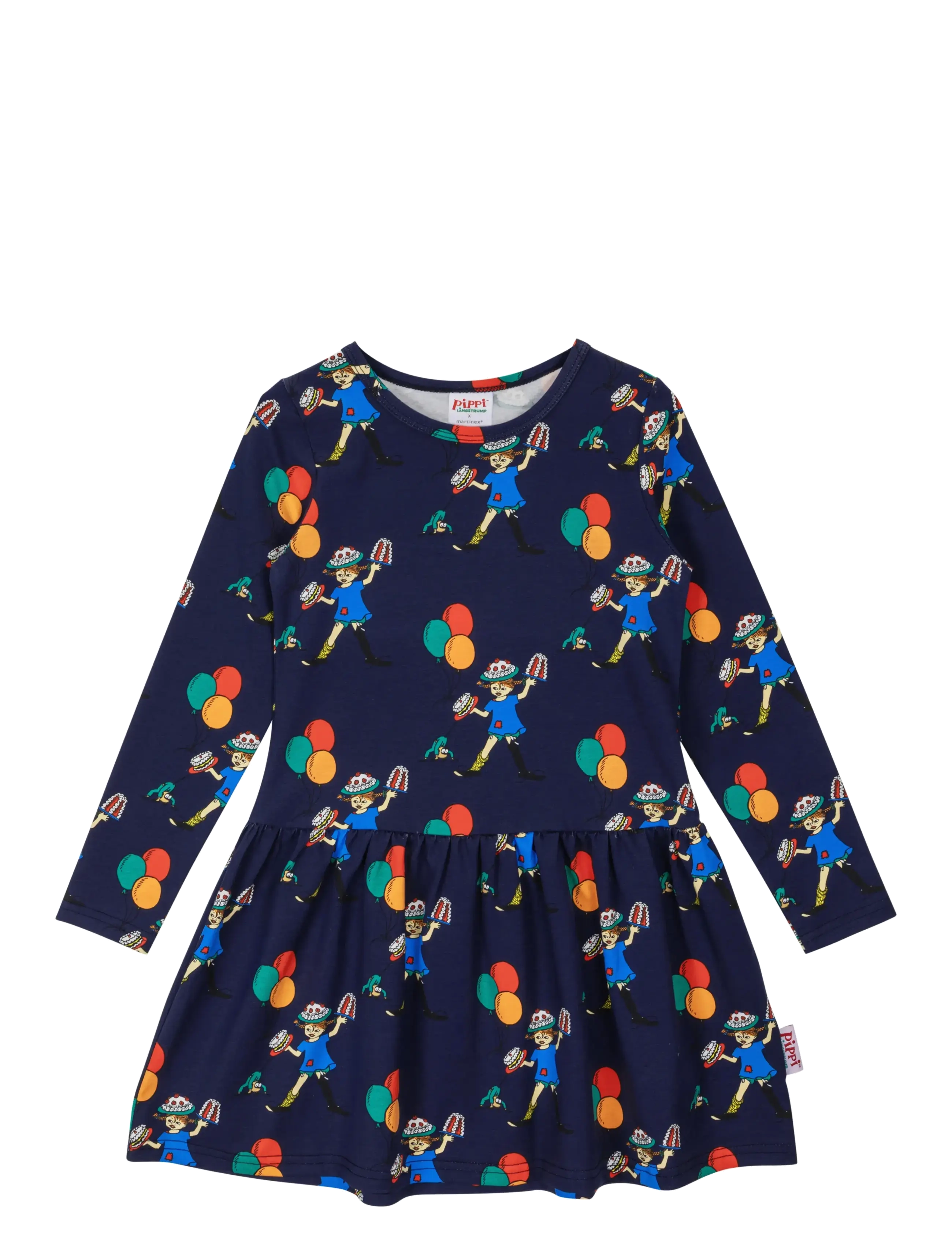 Pippi Langstrømpe Ballonger Klänning, Børn, Langærmet Ballon Kjole, Navy, Str: 128