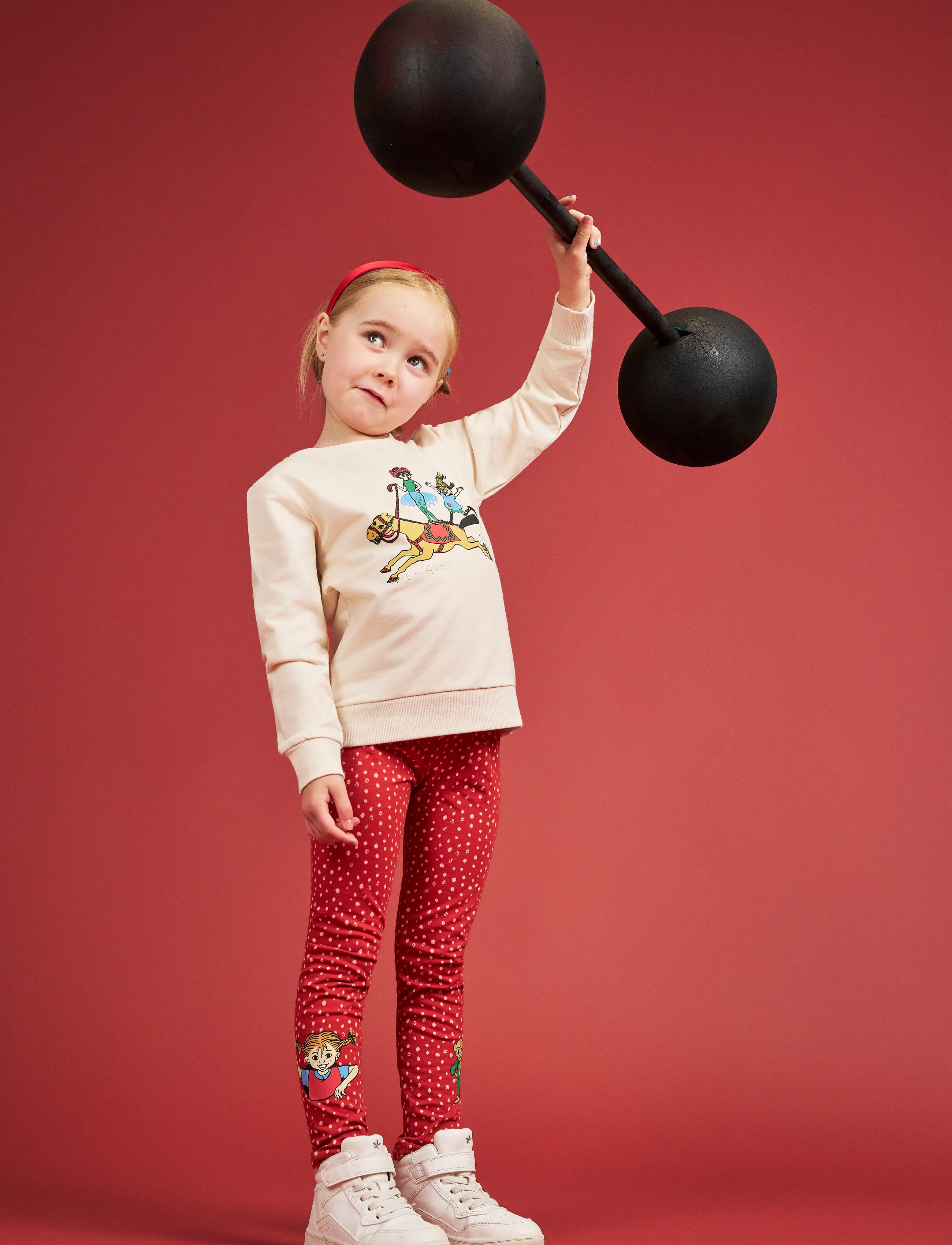 Pippi Langstrømpe Uppvisning Collegetröja, Børn, Printet Sweatshirt, Hvid, Str: 116