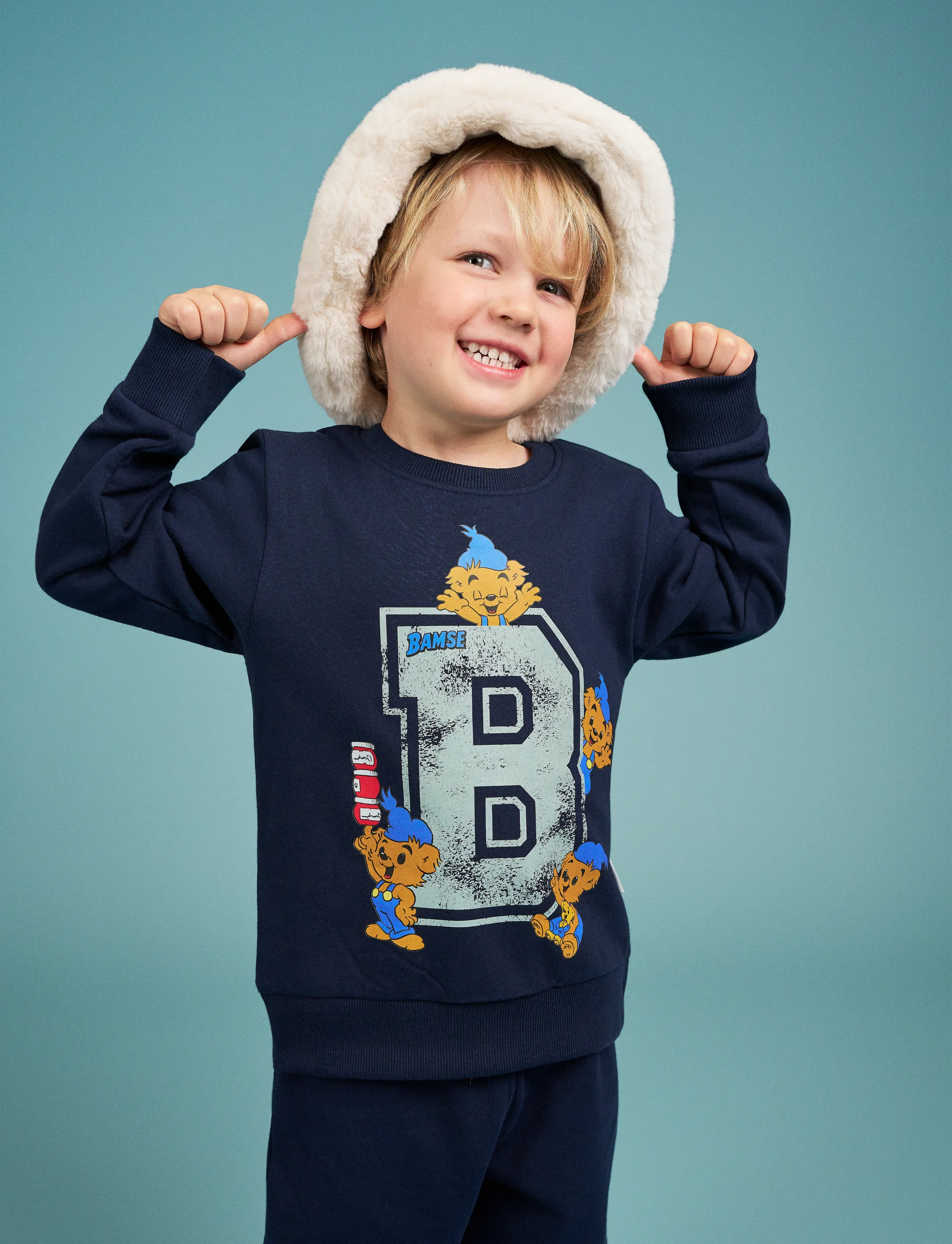 Bamse B Collegetröja, 116, Sweatshirts & Hoodies, Blau - Sweatshirts, Kinder