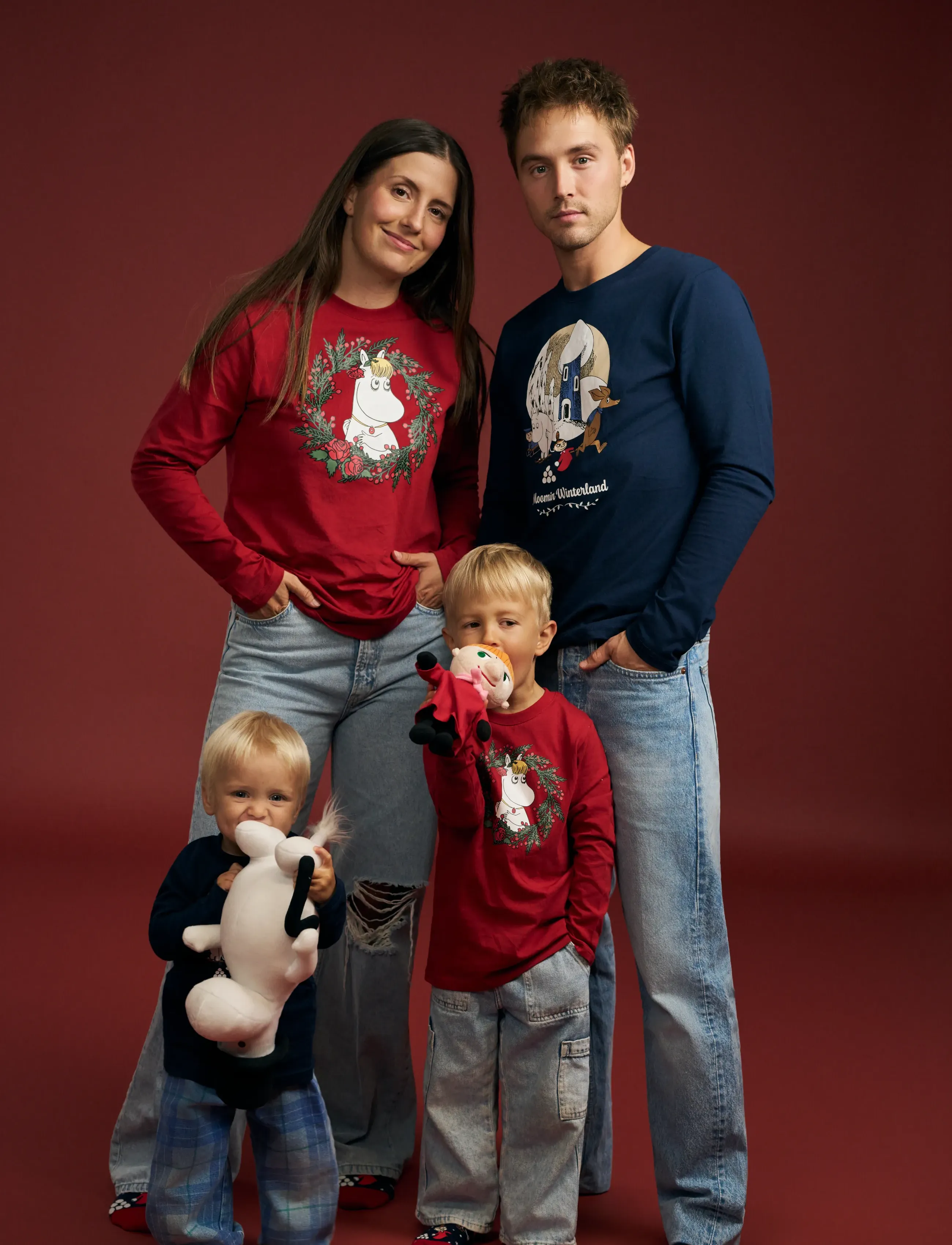 MUMIN Vinterkrans Tröja, 122/128, Red, T-Shirts > Langærmede T-shirts, Børn