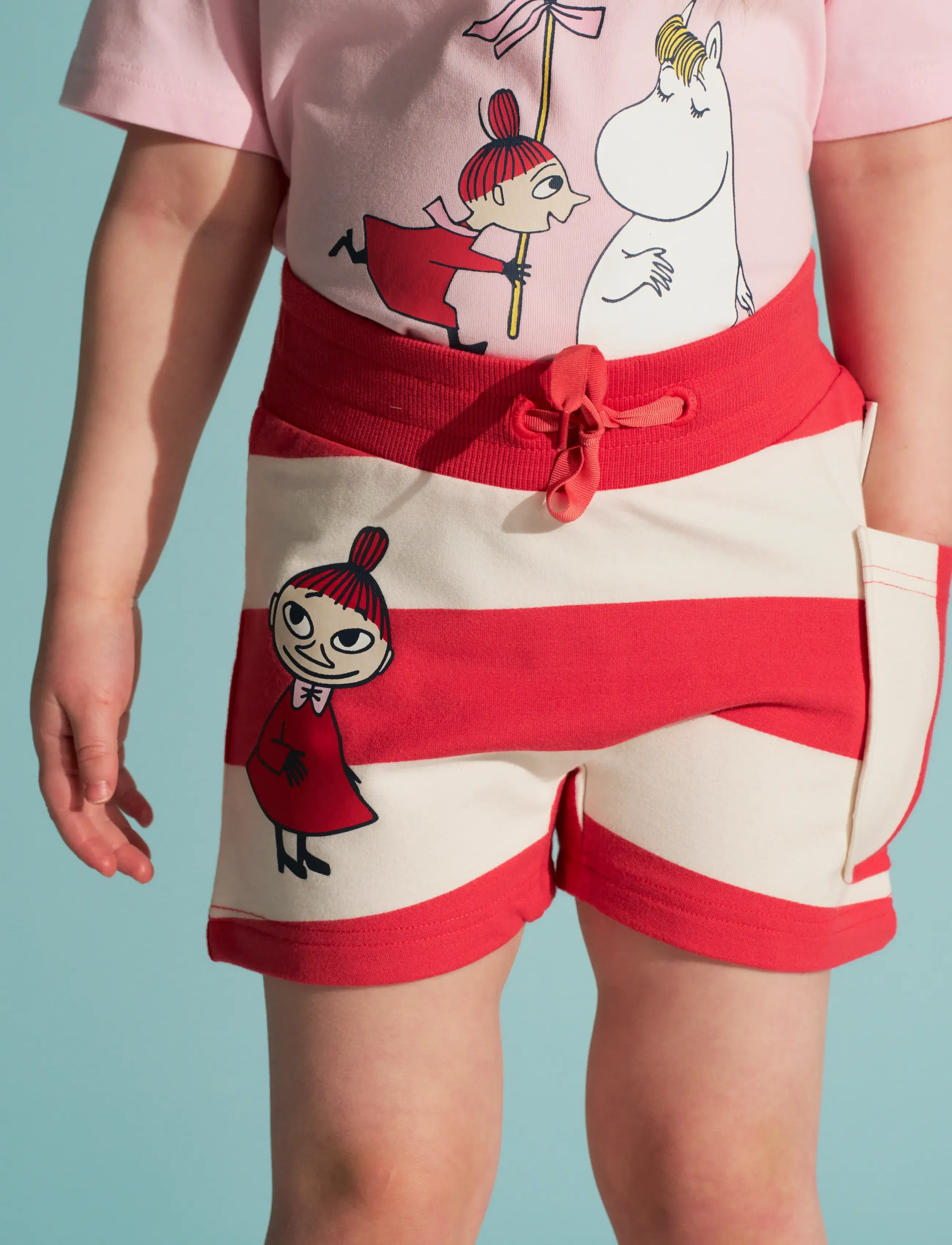MUMIN Snäckstrand Shorts, Børn, Shorts Med Print, Rød, Str: 128