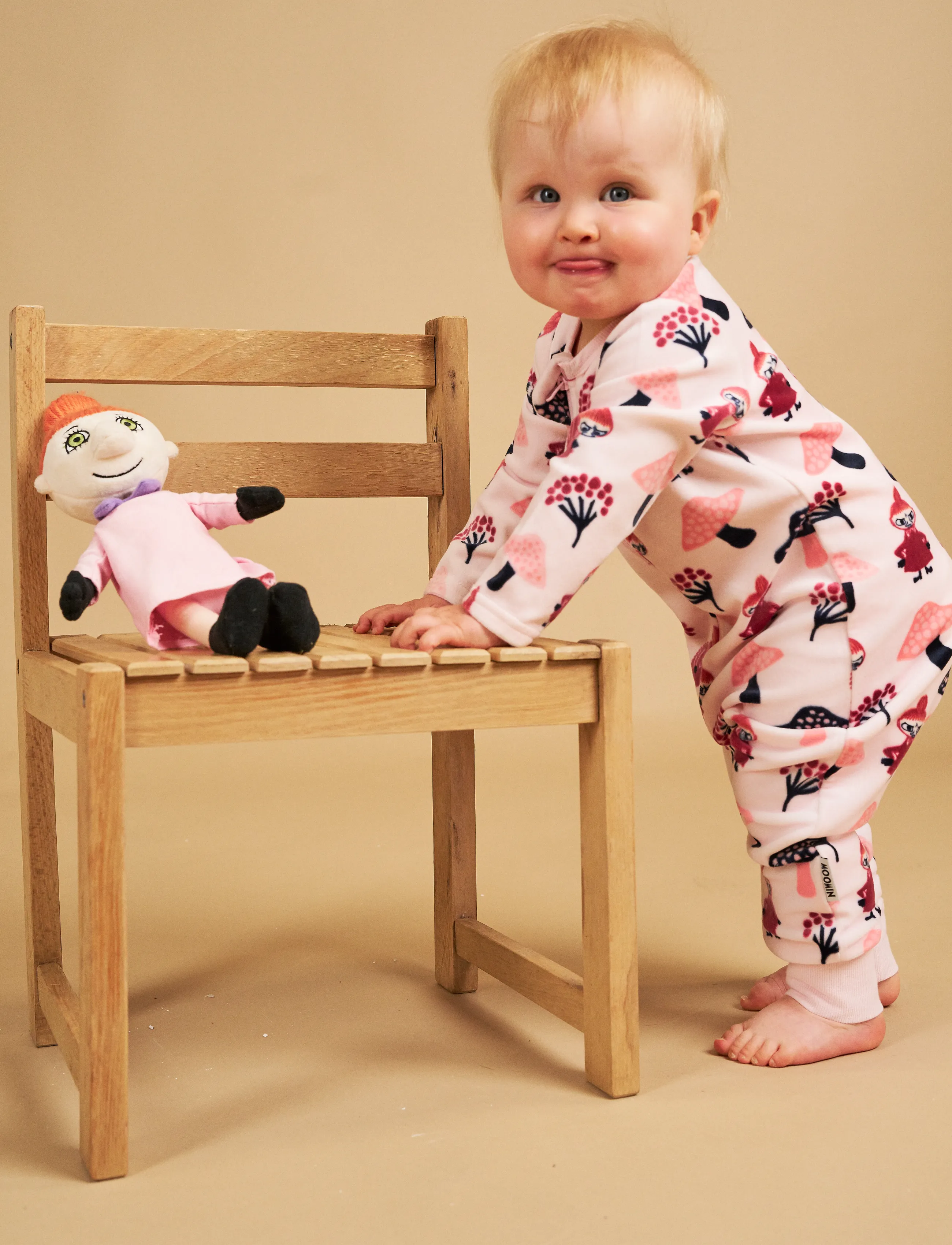 MUMIN Svamputflykt Velourpyjamas, Børn, Baby Pyjamasdragt, Pink, Str: 80