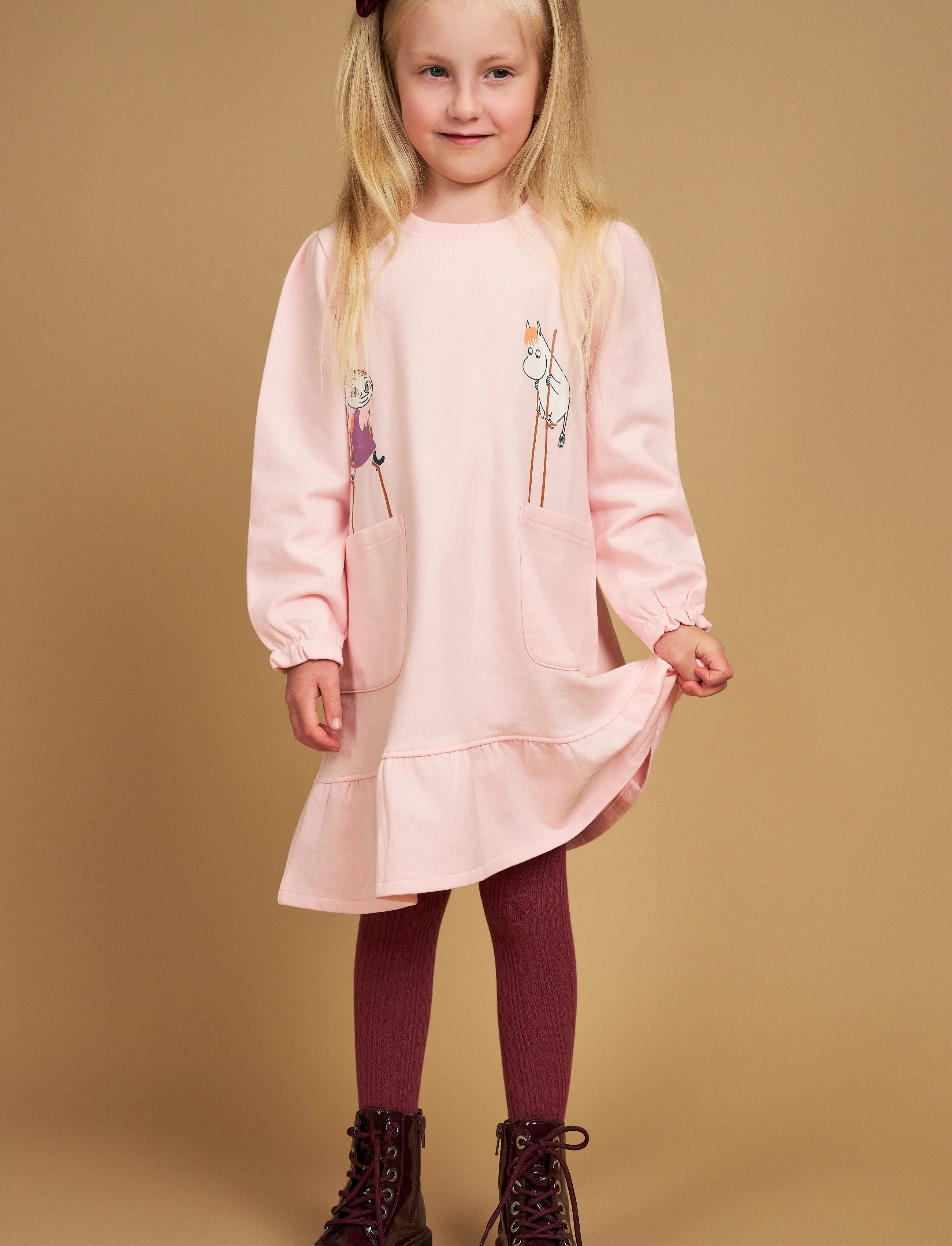 MUMIN Översvämning Klänning, 92, Casual Dresses, Rosa - Long-sleeved Kinder
