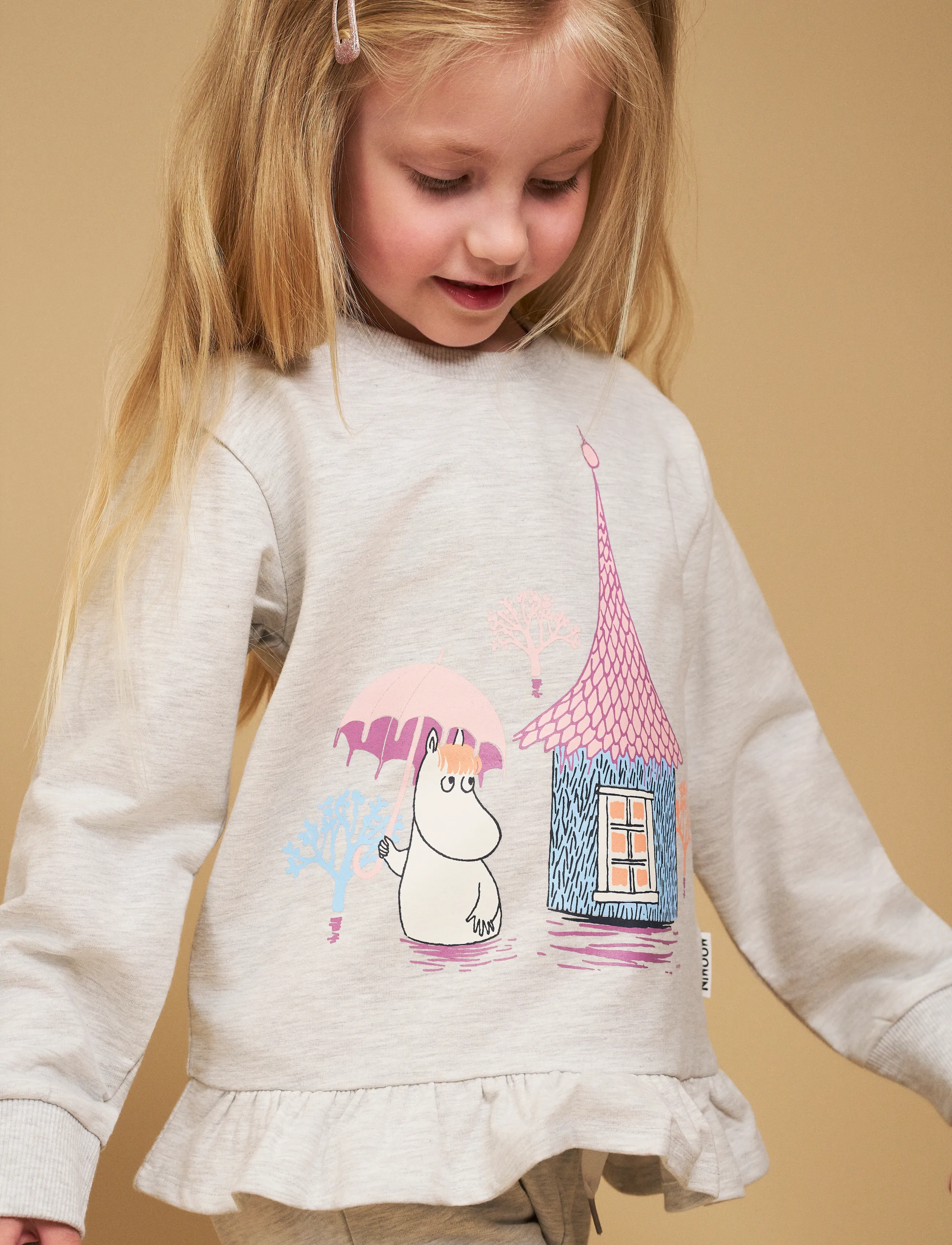 MUMIN Översvämning Collegetröja, Børn, Flæse Sweatshirt, Grå, Str: 98