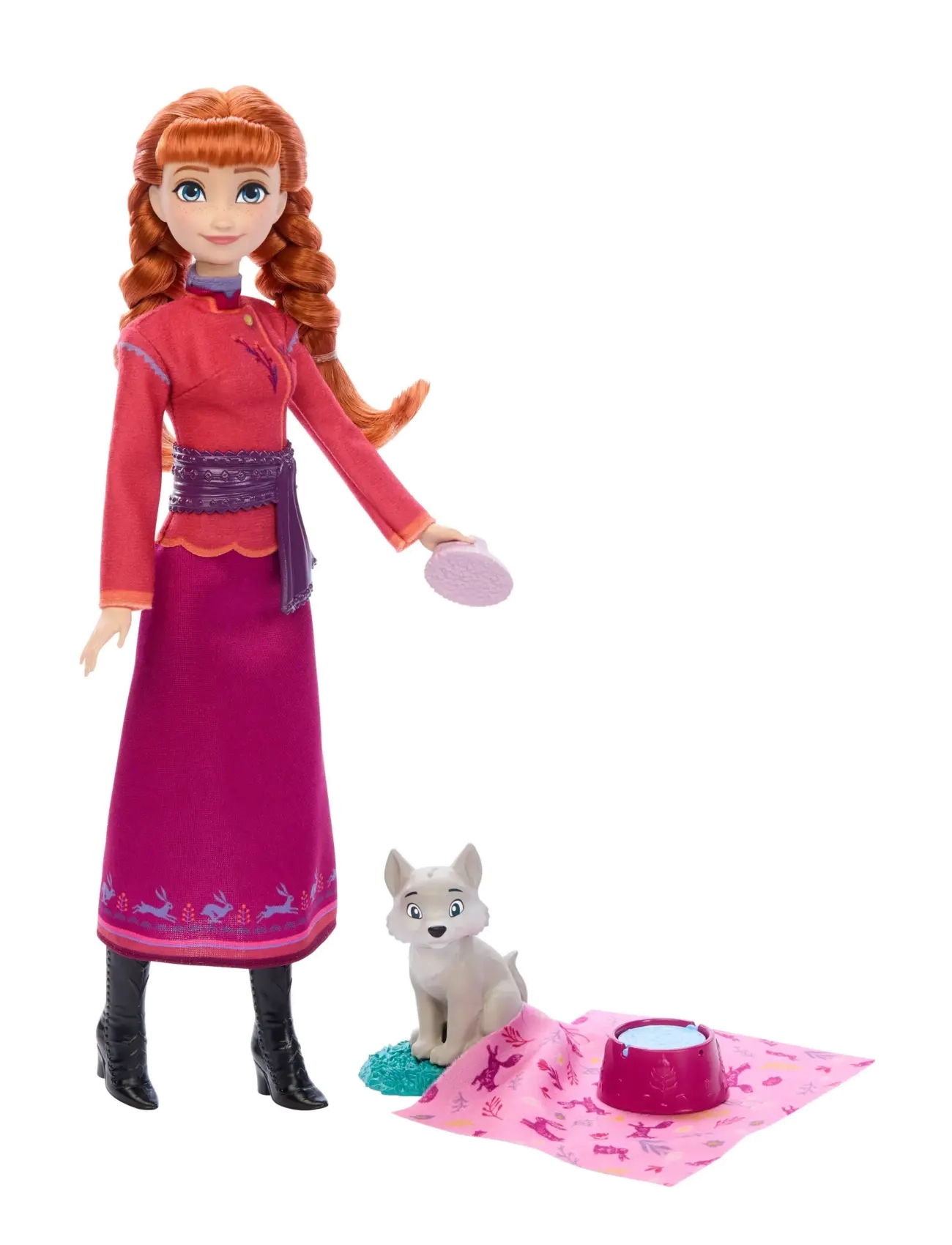 Frost Disney Frozen Anna Fashion Doll & Wolf Cub Figure With 4 Nurturing Accessories Inspired By Movie, Børn, Dolls, Multi/mønstret, Str: ONE SIZE