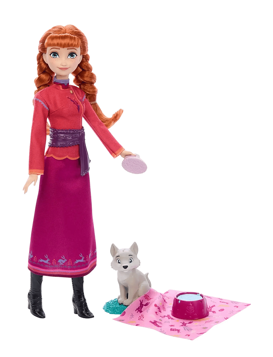 Frozen - Disney Frozen Anna Fashion Doll & Wolf Cub Figure with 4 Nurturing Accessories Inspired by Movie - lalki - multi color - 1