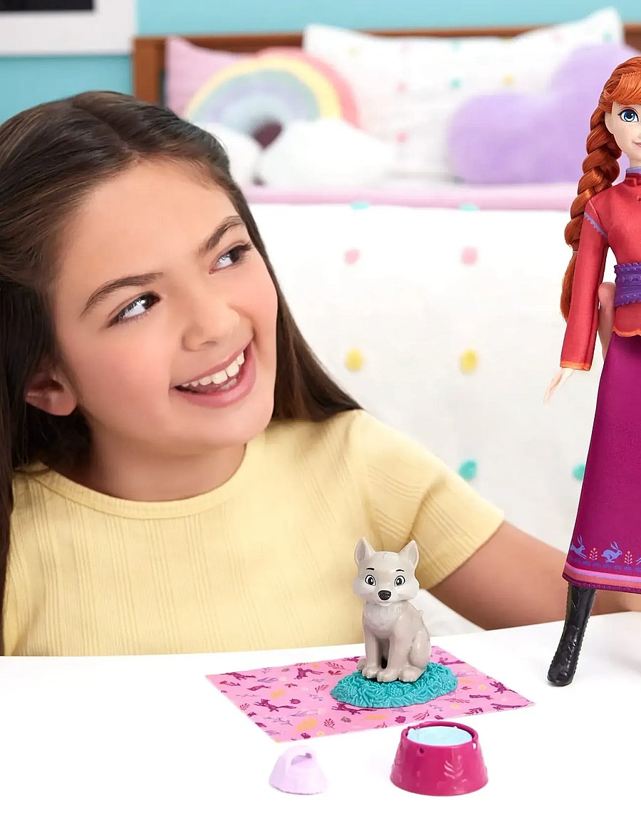 Frozen - Disney Frozen Anna Fashion Doll & Wolf Cub Figure with 4 Nurturing Accessories Inspired by Movie - lalki - multi color - 0