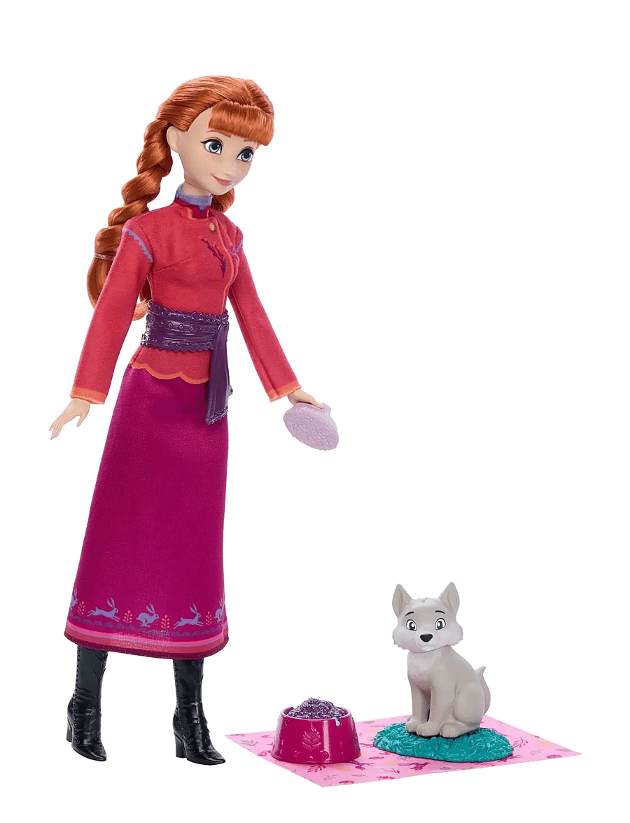 Frozen - Disney Frozen Anna Fashion Doll & Wolf Cub Figure with 4 Nurturing Accessories Inspired by Movie - lalki - multi color - 4