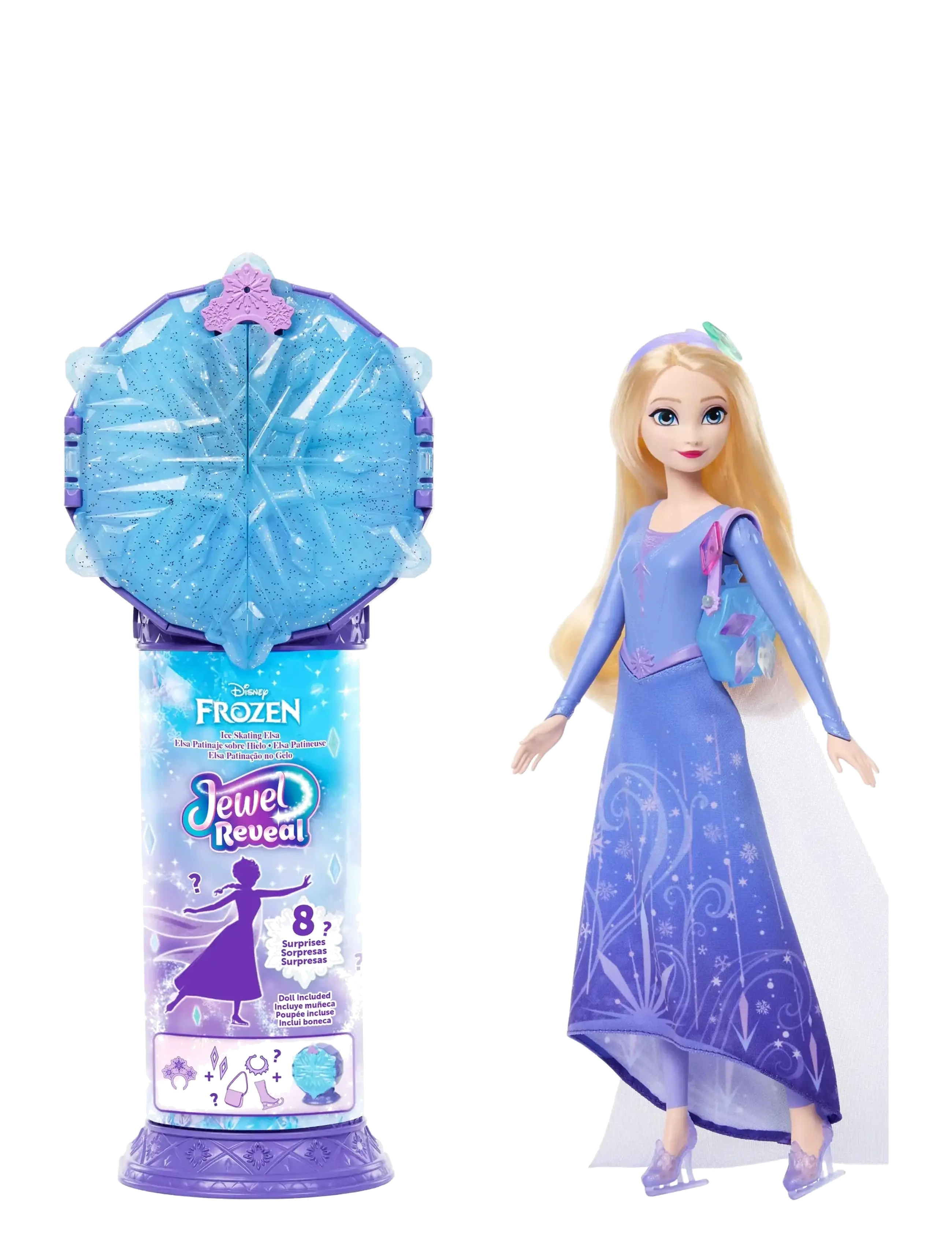 Frost Disney Frozen Jewel Reveal Ice Skating Elsa Fashion Doll With 8 Surprises Including Gem Box & Accy, Børn, Dolls, Lila, Str: ONE SIZE