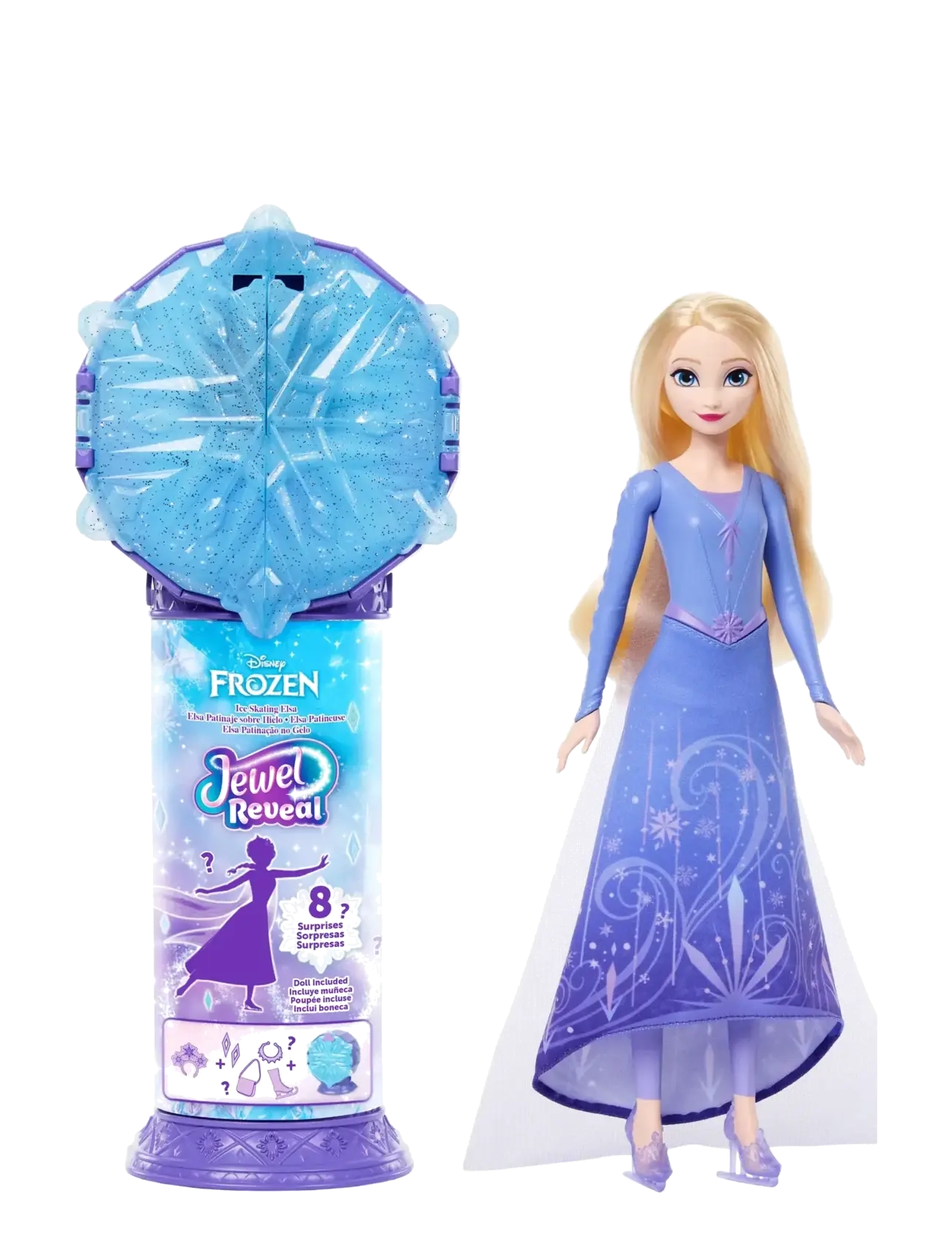 „Frozen“ - Disney Frozen Jewel Reveal Ice Skating Elsa Fashion Doll with 8 Surprises Including Gem Box & Accy - lėlės - multi color - 4