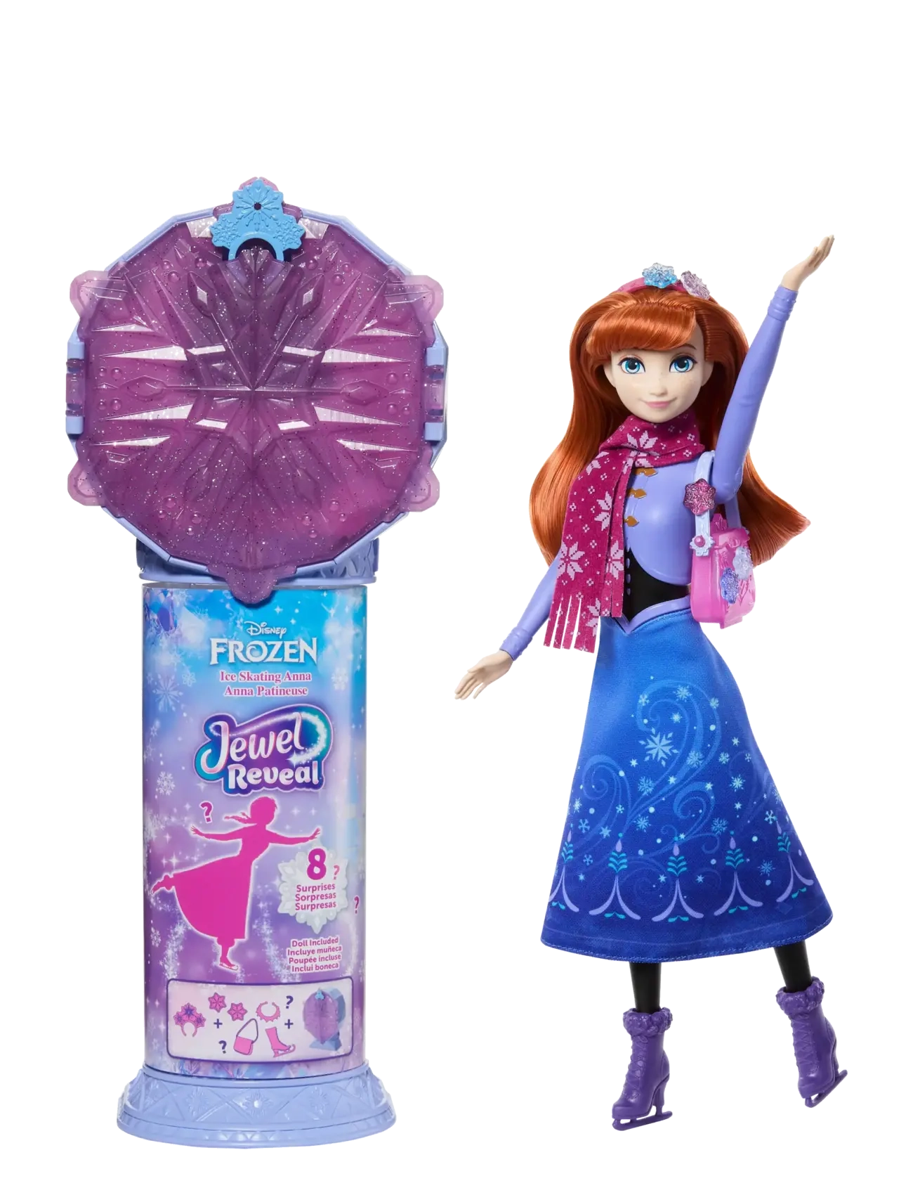 Frost Disney Frozen Jewel Reveal Ice Skating Anna Fashion Doll With 8 Surprises Including Gem Box & Accy, Børn, Dolls, Lila, Str: ONE SIZE