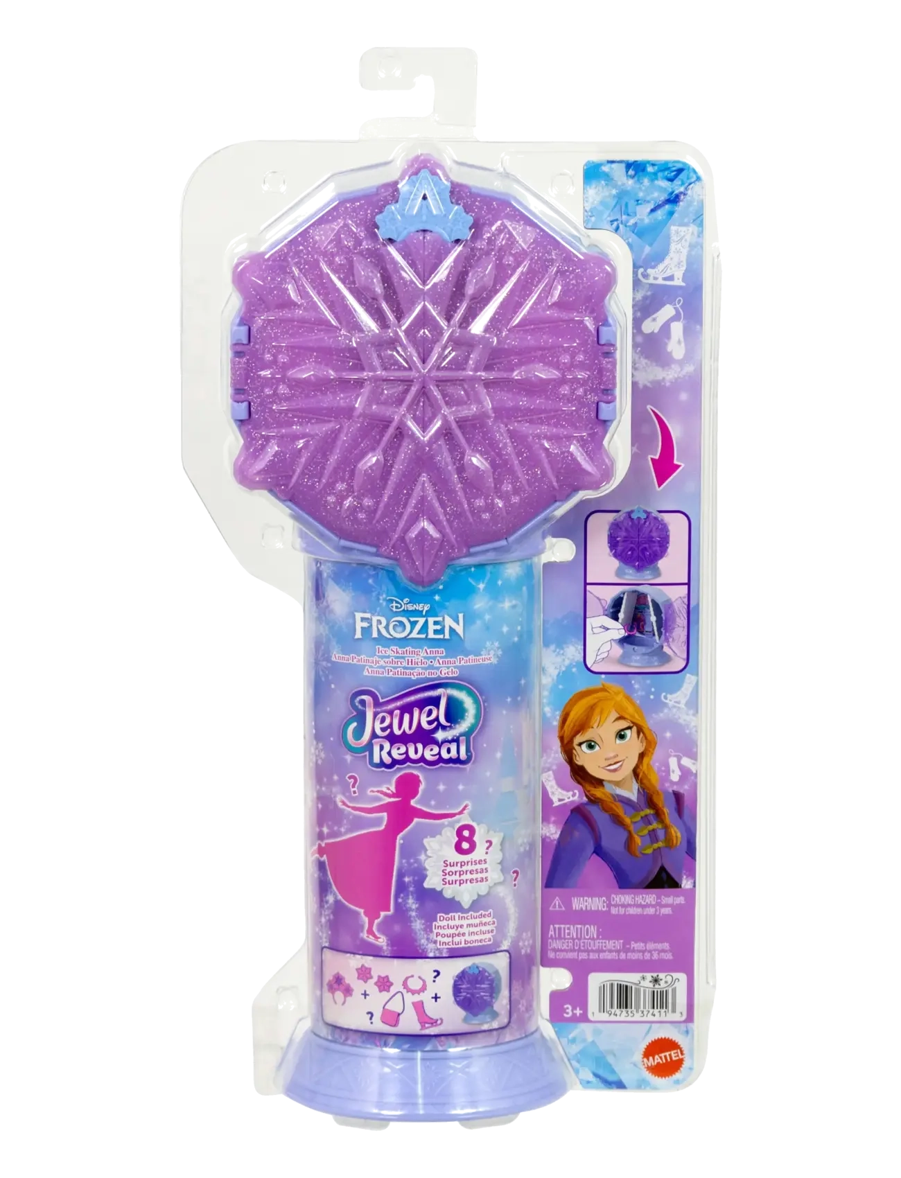 Die Eiskönigin - Disney Frozen Jewel Reveal Ice Skating Anna Fashion Doll with 8 Surprises Including Gem Box & Accy - puppen - multicolor - 3