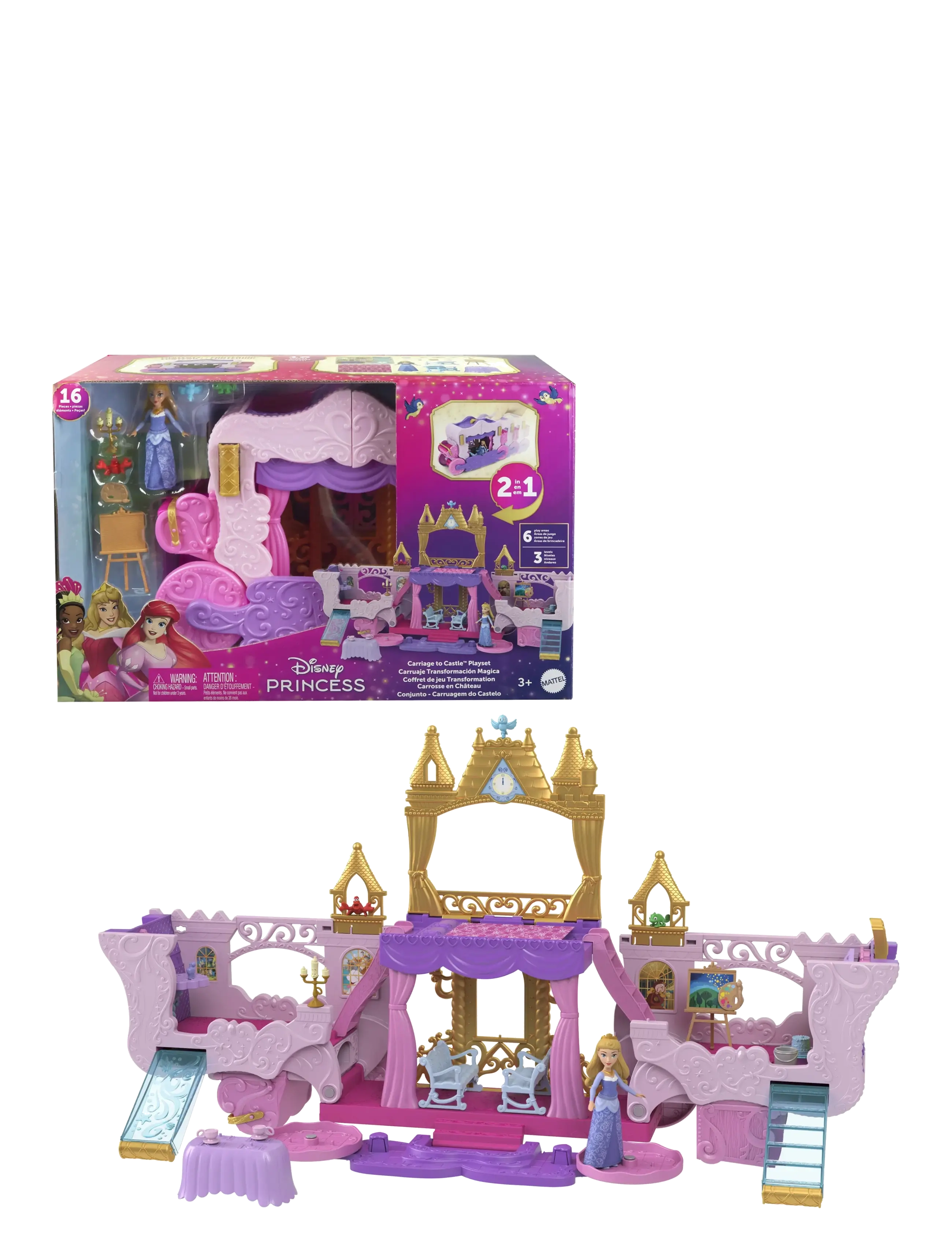 Disney Princess Disney Princess Carriage to Castle Transforming Playset with Aurora Small Doll, 4 Figures & 3 Levels - Kinder - MULTICOLOR / multi