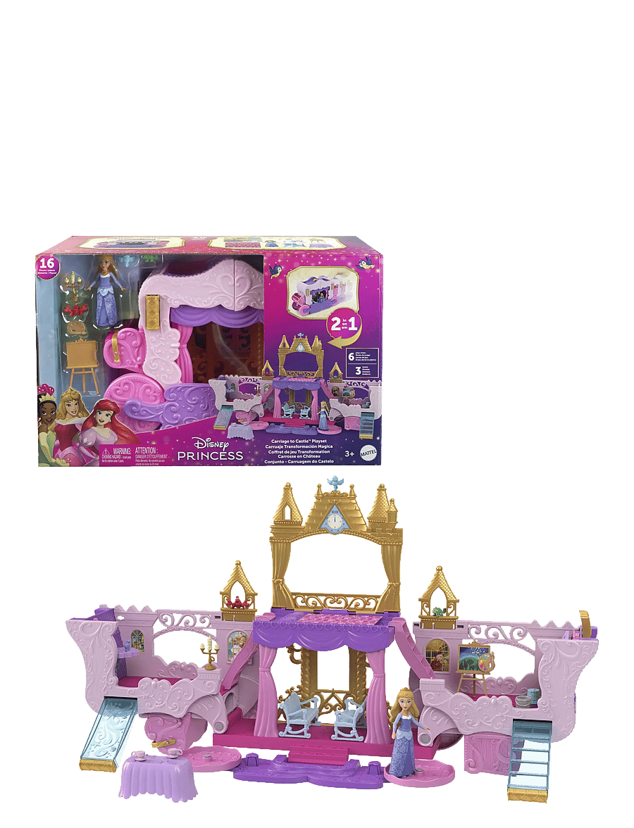 Disney Princess - Disney Princess Carriage to Castle Transforming Playset with Aurora Small Doll, 4 Figures & 3 Levels - Žaidimų rinkiniai - multicolor - 0