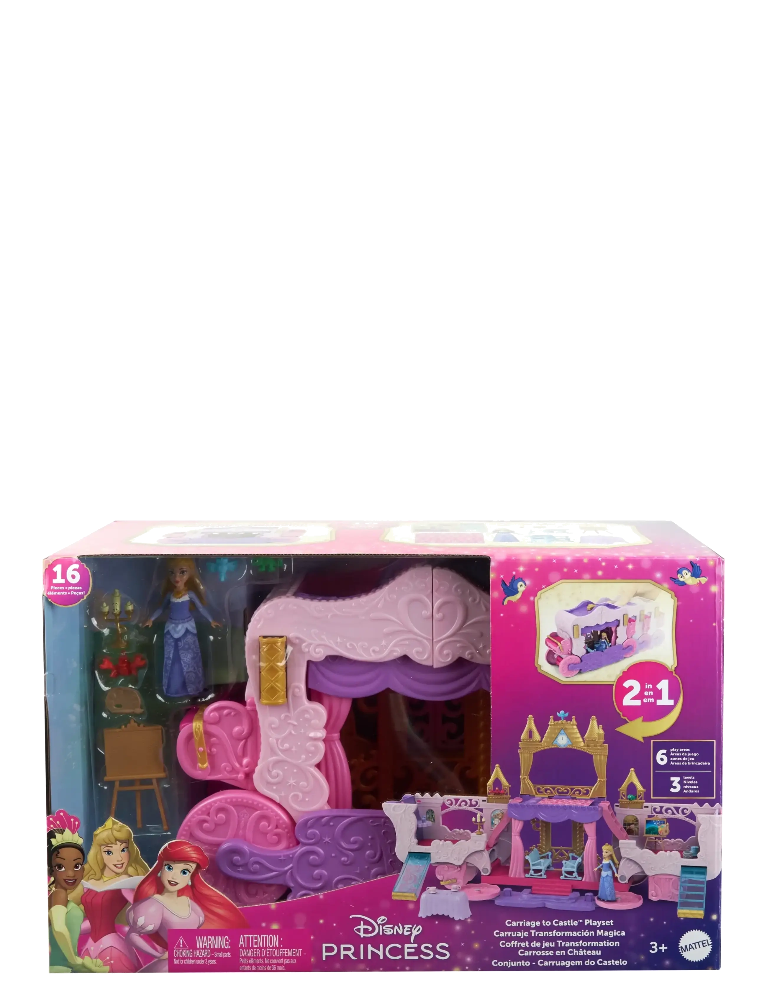 Disney Princess - Disney Princess Carriage to Castle Transforming Playset with Aurora Small Doll, 4 Figures & 3 Levels - Žaidimų rinkiniai - multicolor - 1