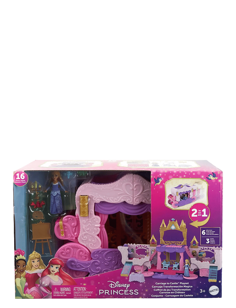 Disney Princess - Disney Princess Carriage to Castle Transforming Playset with Aurora Small Doll, 4 Figures & 3 Levels - Žaidimų rinkiniai - multicolor - 1