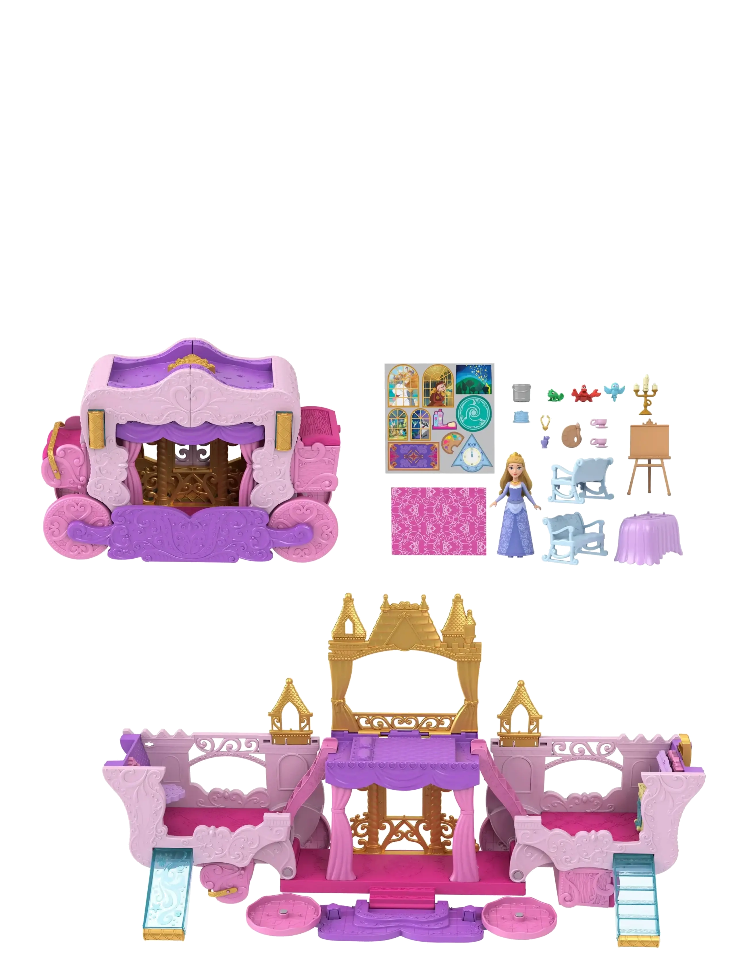 Disney Princess - Disney Princess Carriage to Castle Transforming Playset with Aurora Small Doll, 4 Figures & 3 Levels - Žaidimų rinkiniai - multicolor - 2