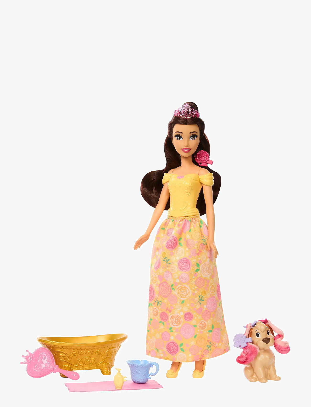 Disney Princess - Disney Princess Bathe & Brush Belle Fashion Doll & Dog Figure with Color Change & Accessories - dockor - multi color - 0