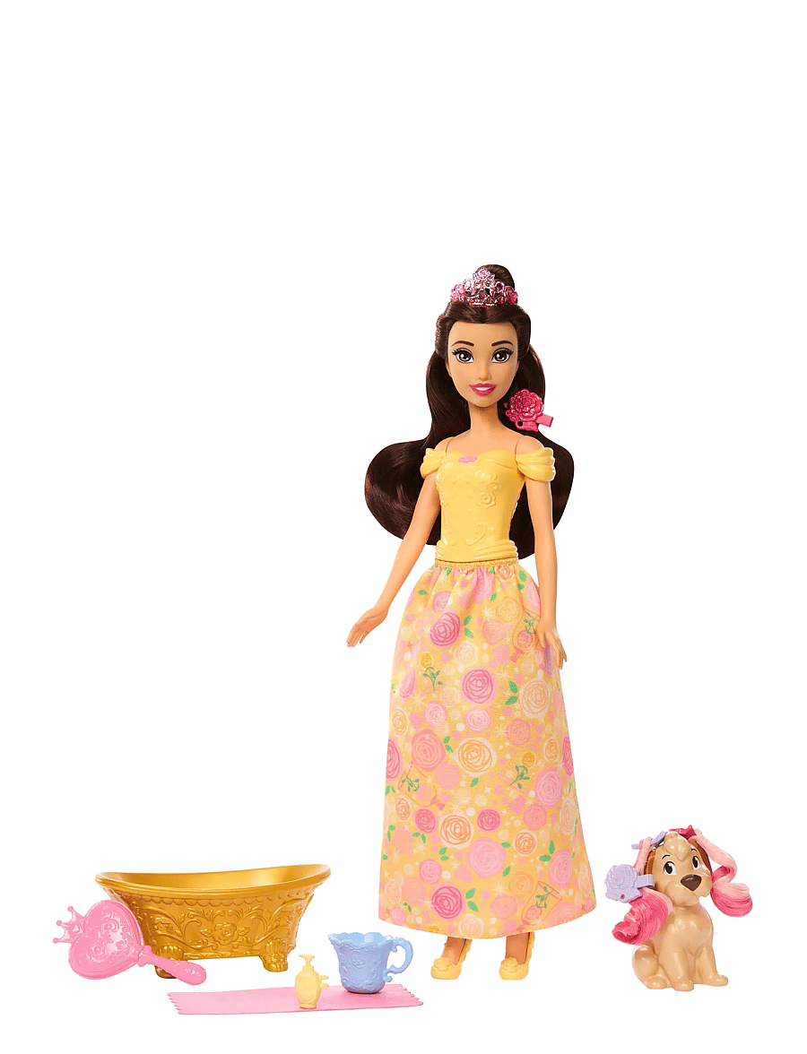 Disney Princess - Disney Princess Bathe & Brush Belle Fashion Doll & Dog Figure with Color Change & Accessories - dolls - multi color - 0