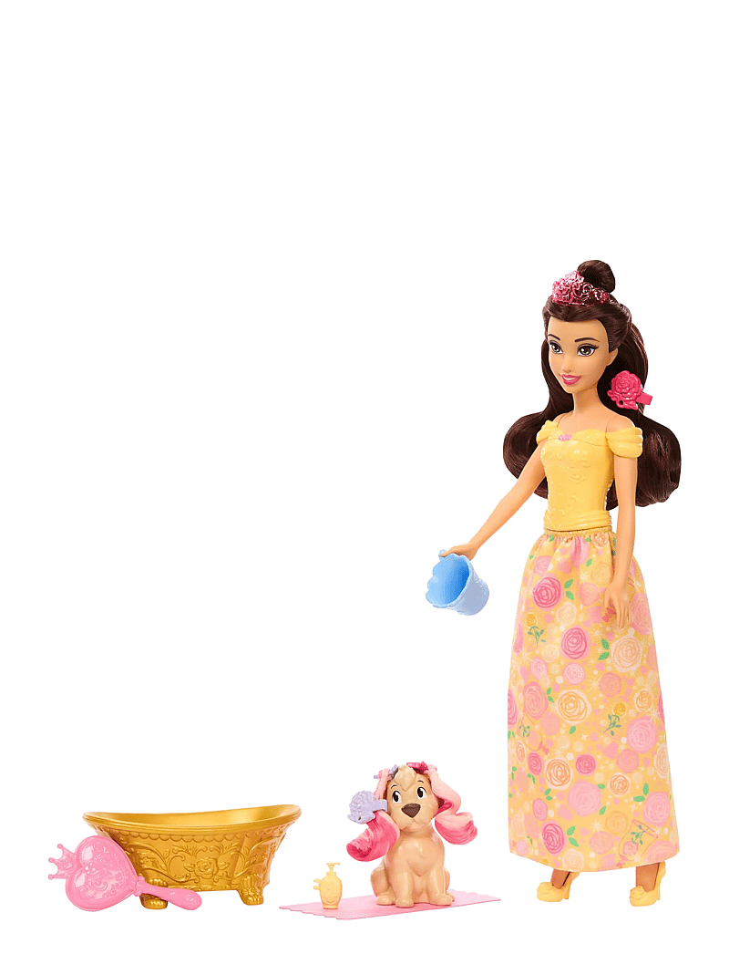 Disney Princess - Disney Princess Bathe & Brush Belle Fashion Doll & Dog Figure with Color Change & Accessories - dúkkur - multi color - 4