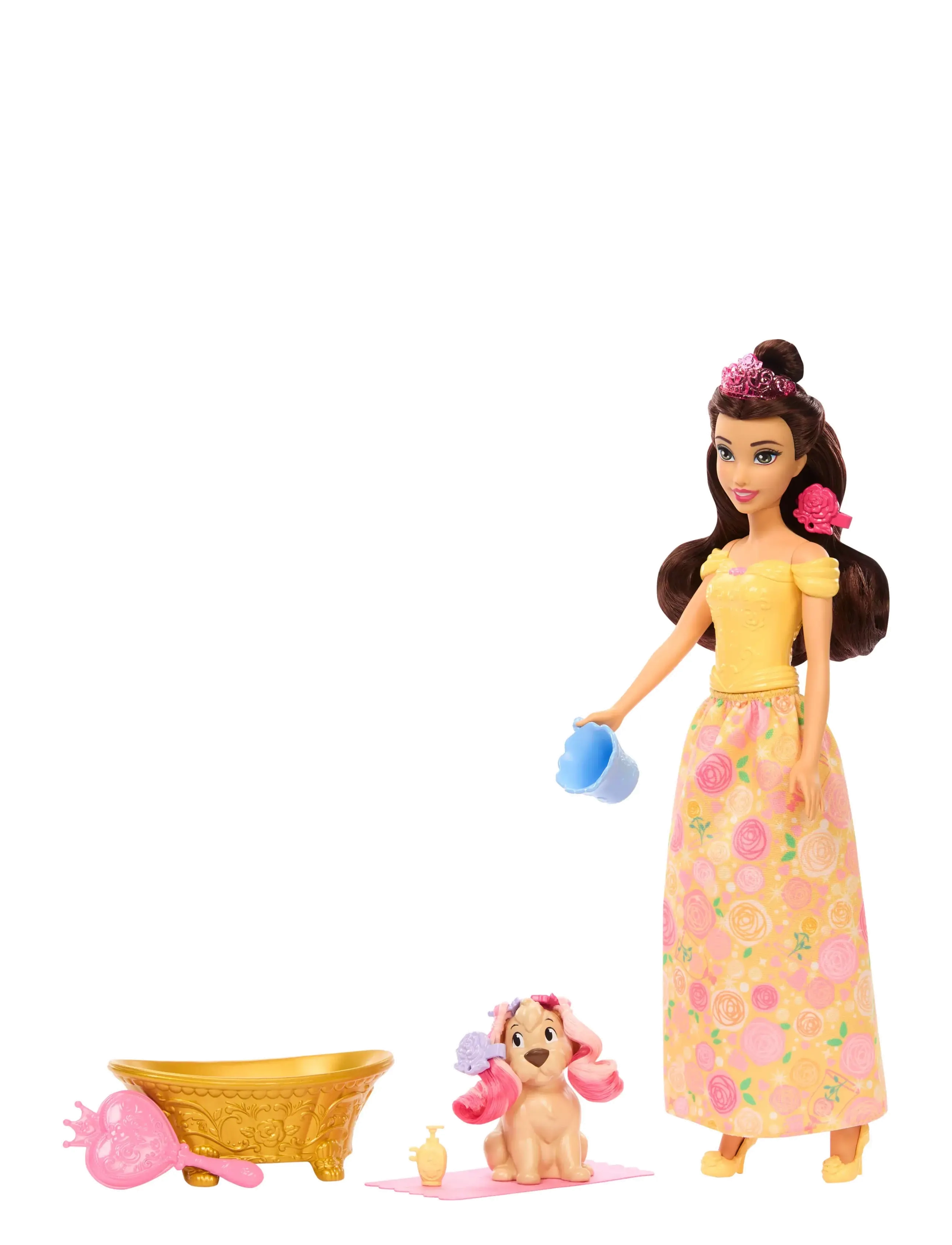 Disney Princess - Disney Princess Bathe & Brush Belle Fashion Doll & Dog Figure with Color Change & Accessories - dockor - multi color - 4