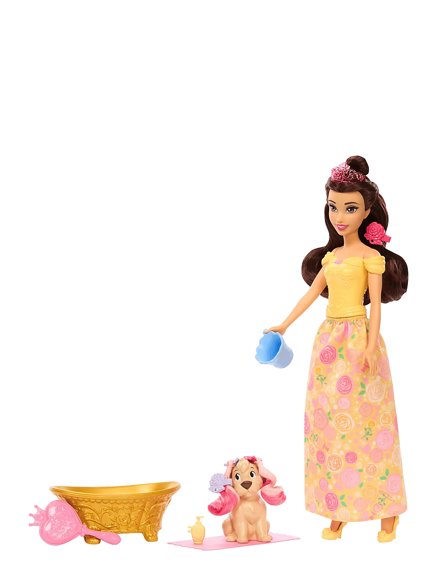Disney Princess - Disney Princess Bathe & Brush Belle Fashion Doll & Dog Figure with Color Change & Accessories - dolls - multi color - 4