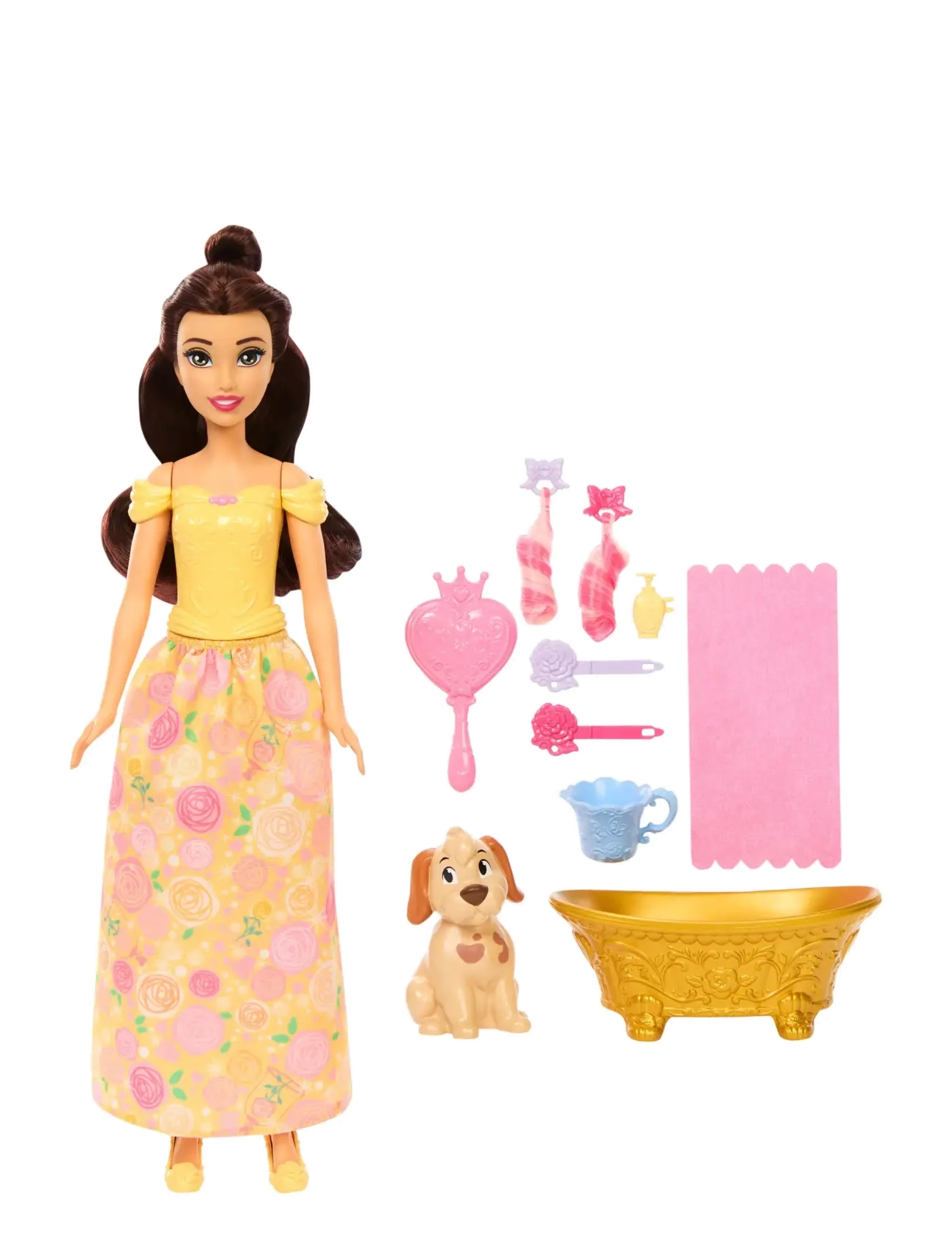 Disney Princess - Disney Princess Bathe & Brush Belle Fashion Doll & Dog Figure with Color Change & Accessories - dockor - multi color - 5