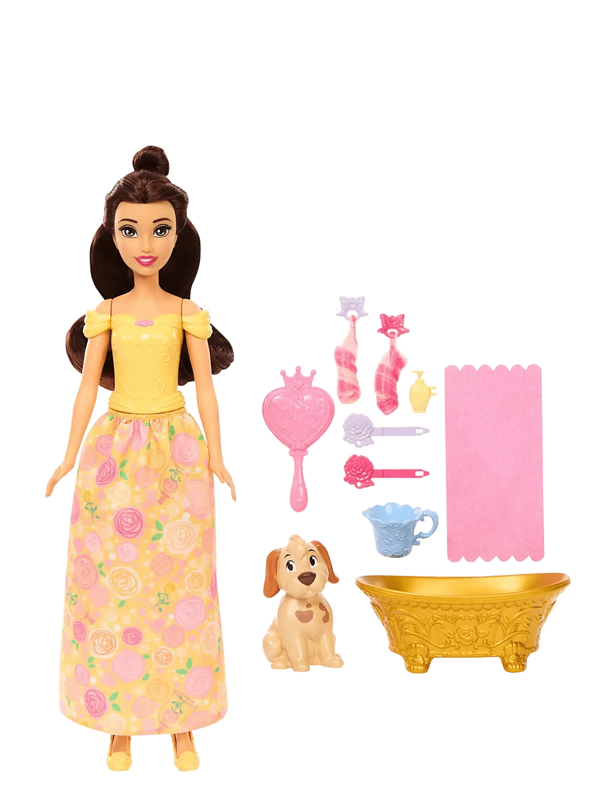 Disney Princess - Disney Princess Bathe & Brush Belle Fashion Doll & Dog Figure with Color Change & Accessories - dolls - multi color - 5