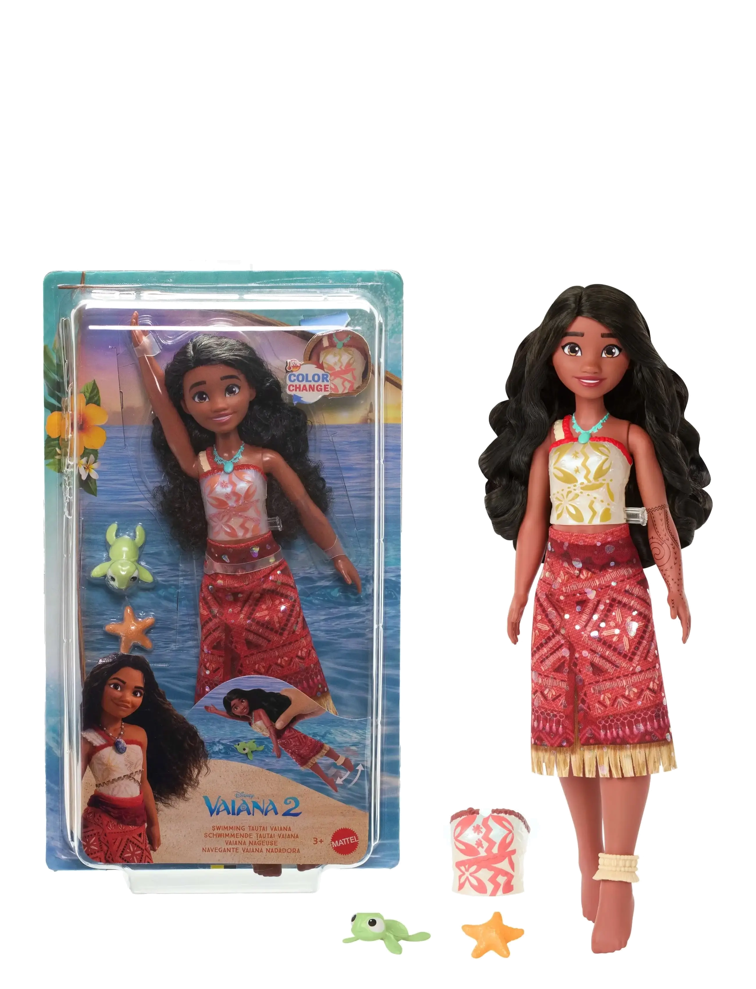 Disney Princess Disney Vaiana 2 Toys, Swimming Tautai Vaiana Fashion Doll with 2 Accessories & Color-Change Bodice - Leksaker 3-5 år - MULTI COLOR / multi