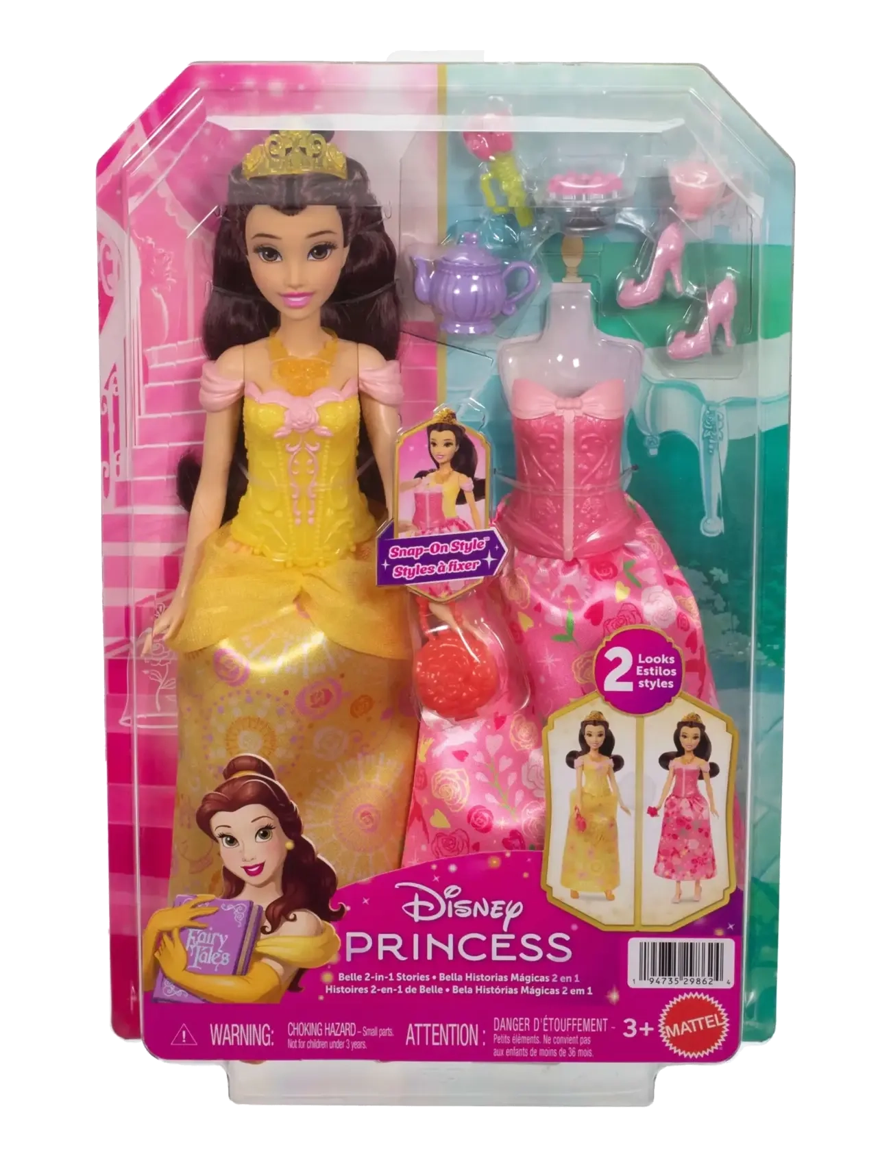 Disney Princess - Disney Princess 2-in-1 Stories Belle Fashion Doll with 2 Snap-On Bodices, 2 Skirts & 9 Accessories - puppen - multicolor - 5