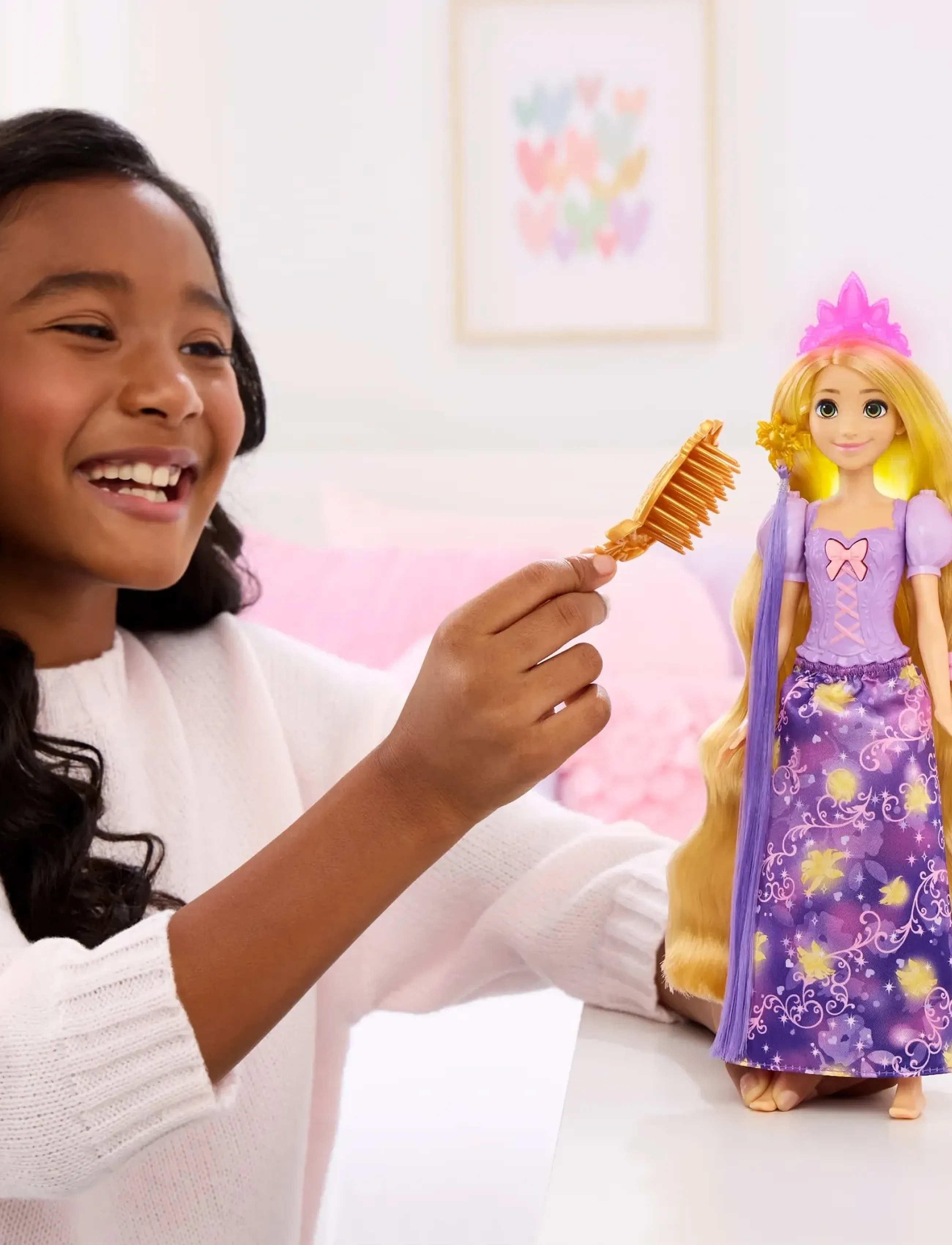Disney Princess Light-Up Hair Rapunzel Fashion Doll W/ 5 Ways To Glow, Pascal Figure & 7 Accessories, One Size, Dolls Lila - Dolls, Kinder