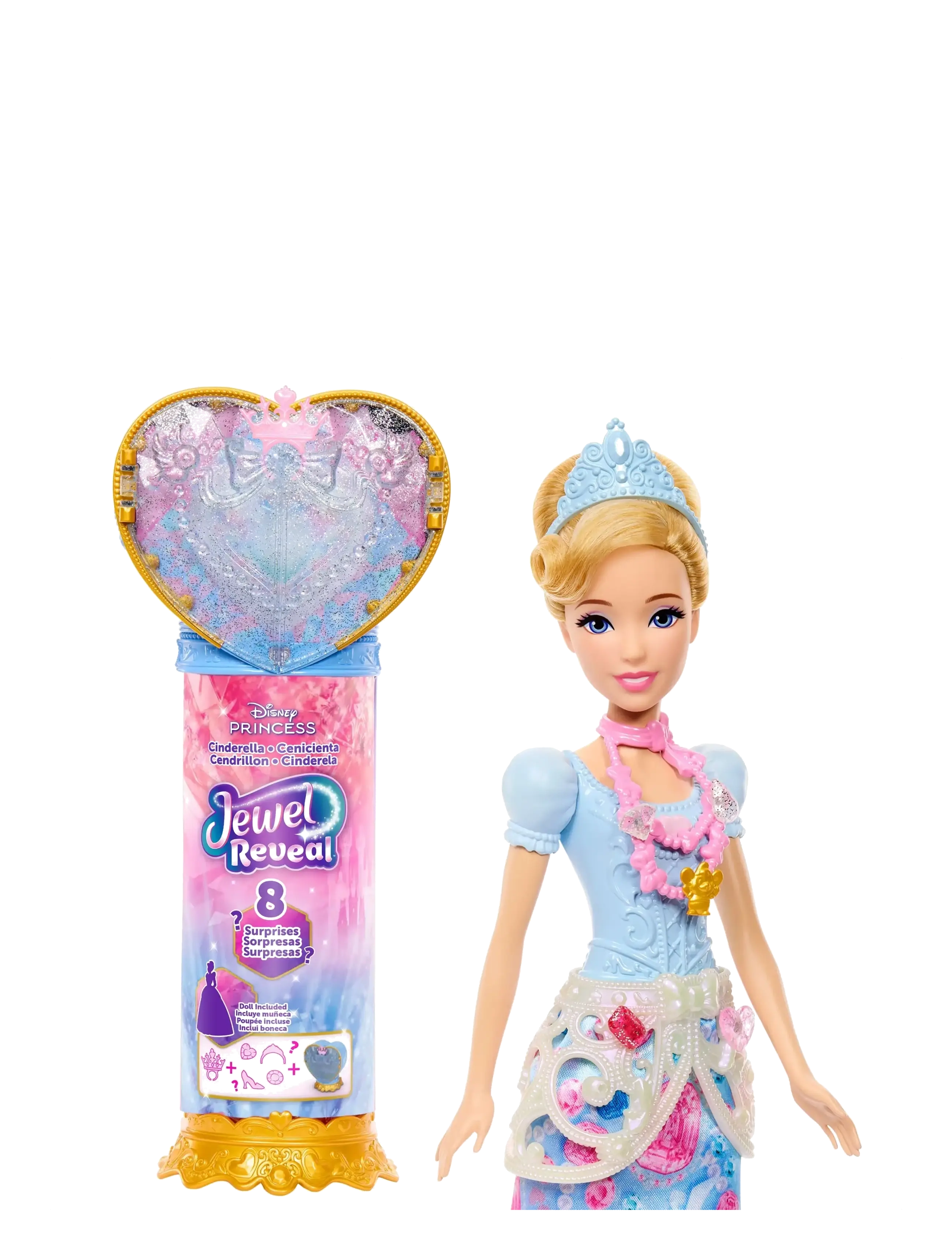 Disney Princess Jewel Reveal Cinderella Fashion Doll W/ 8 Surprises Including Gem Box & Accessories, One Size, Dolls Blau - Dolls, Kinder