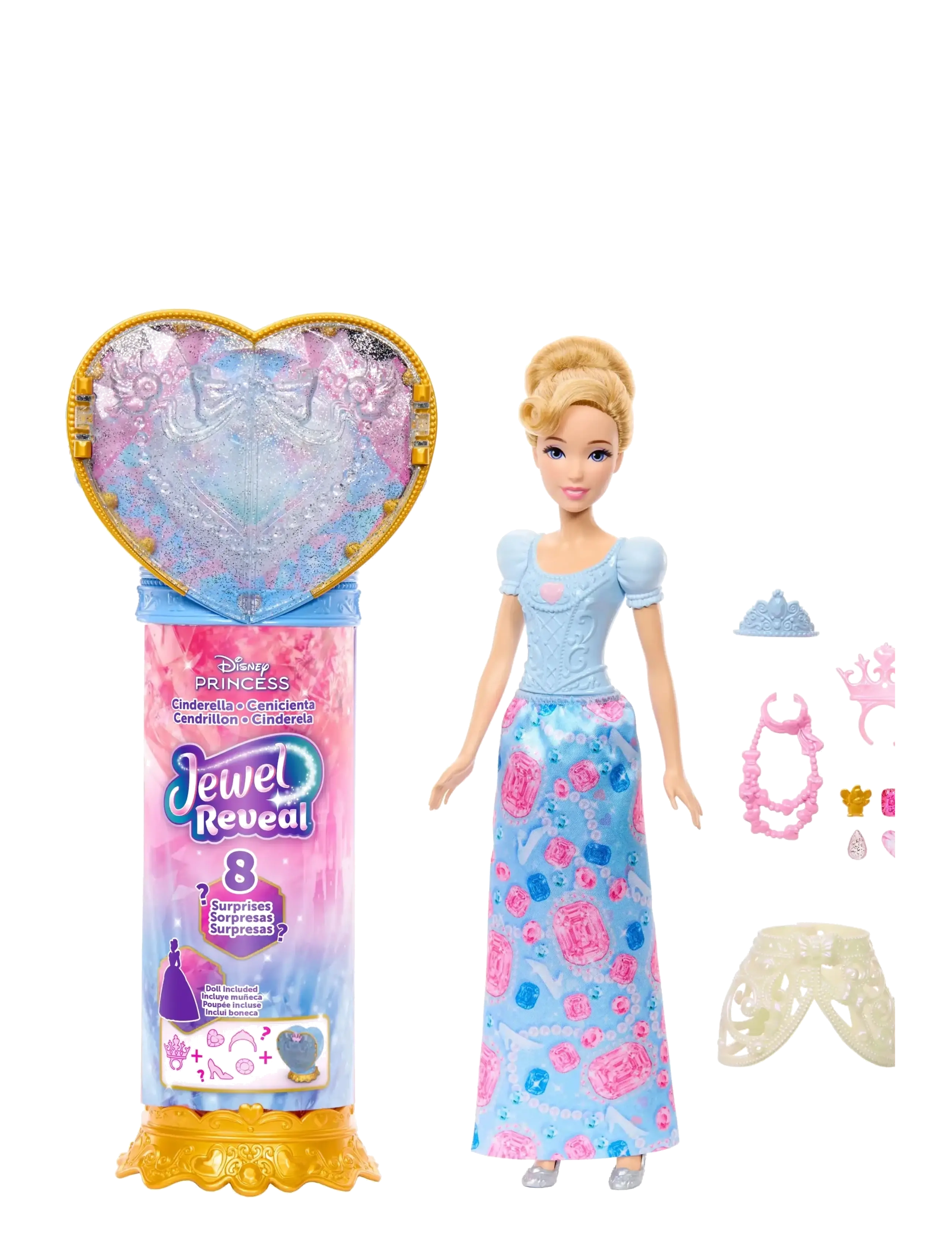 Disney Princess - Disney Princess Jewel Reveal Cinderella Fashion Doll w/ 8 Surprises Including Gem Box & Accessories - puppen - multicolor - 1