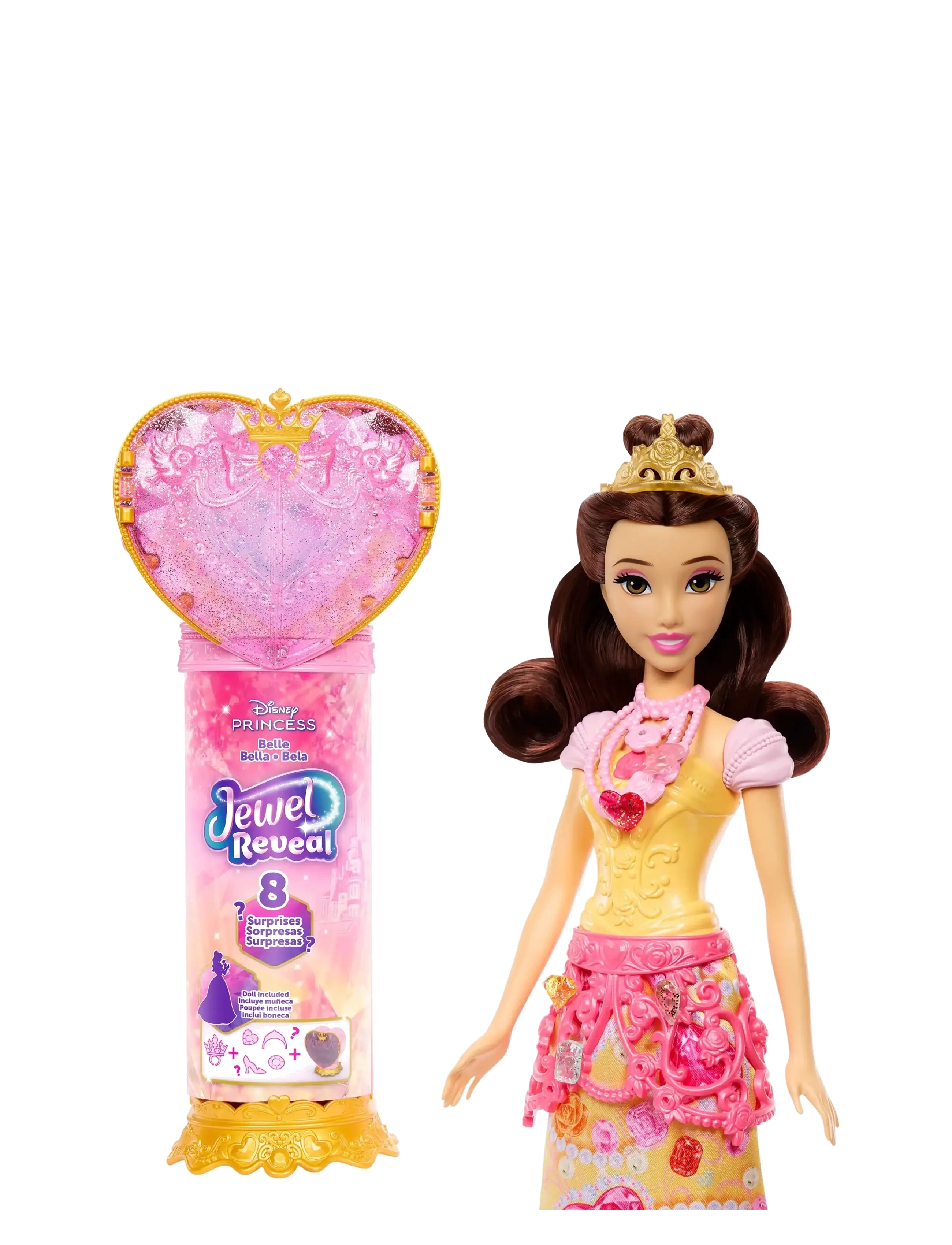 Disney Princess Jewel Reveal Belle Fashion Doll W/ 8 Surprises Including Gem Box & Accessories, Dolls, Pink, Str: ONE SIZE