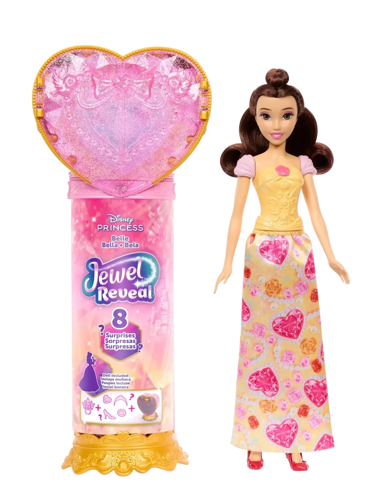 Disney Princess - Disney Princess Jewel Reveal Belle Fashion Doll w/ 8 Surprises Including Gem Box & Accessories - dúkkur - multicolor - 1