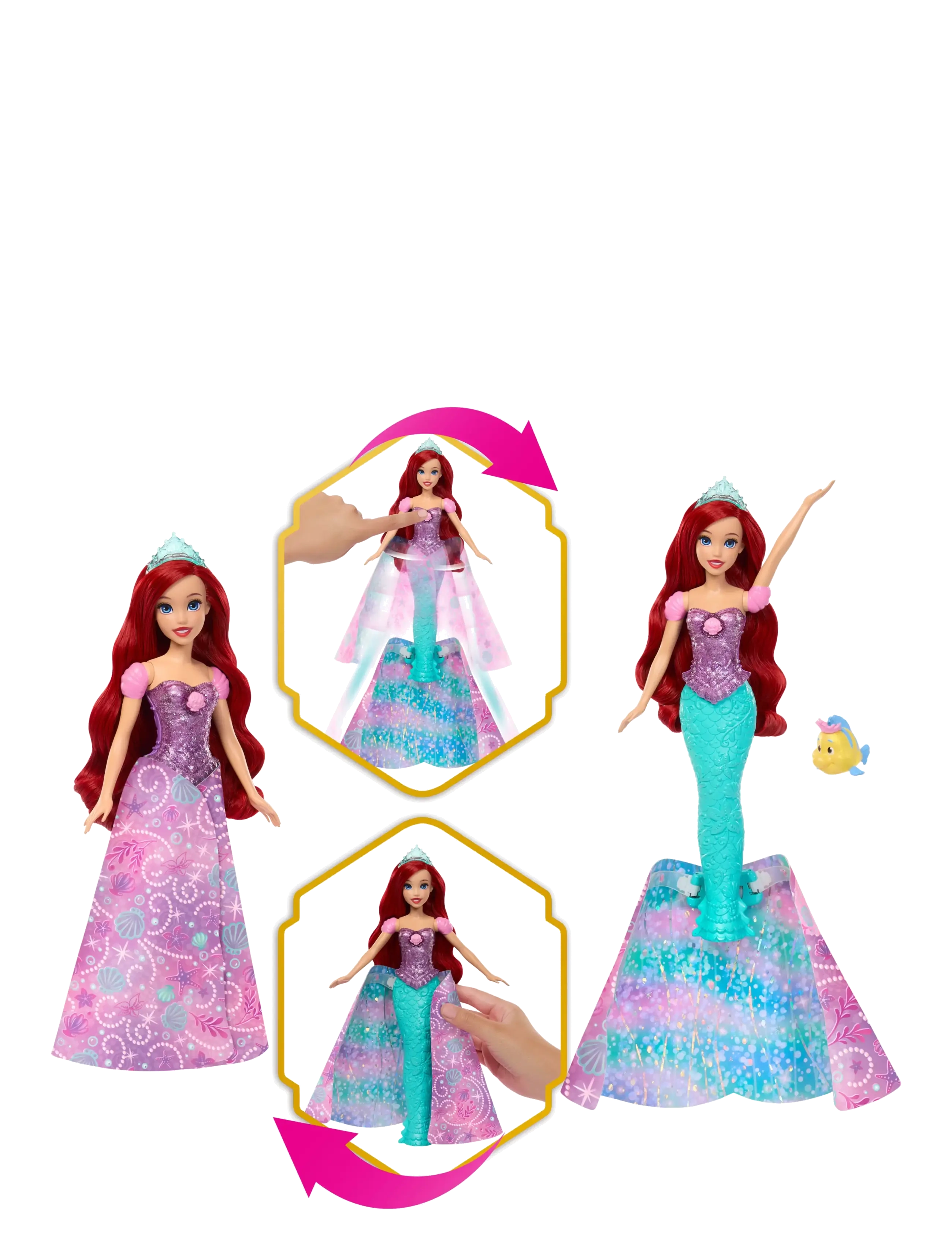 Disney Princess - Disney Princess Ariel Human to Mermaid Transforming Fashion Doll with Flounder & 2 Accessories - film- & märchenfiguren - multicolor - 2