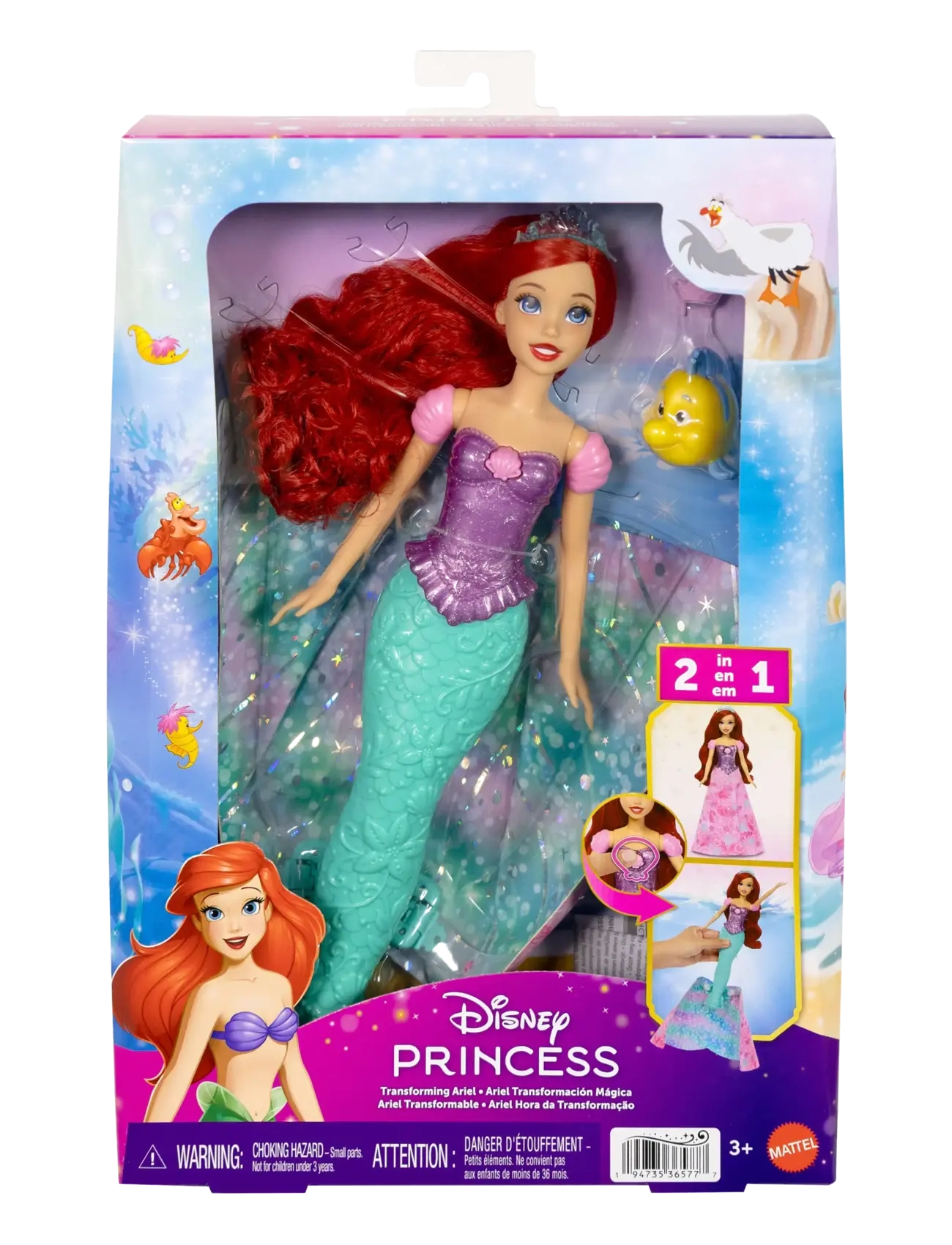 Disney Princess - Disney Princess Ariel Human to Mermaid Transforming Fashion Doll with Flounder & 2 Accessories - film- & märchenfiguren - multicolor - 3