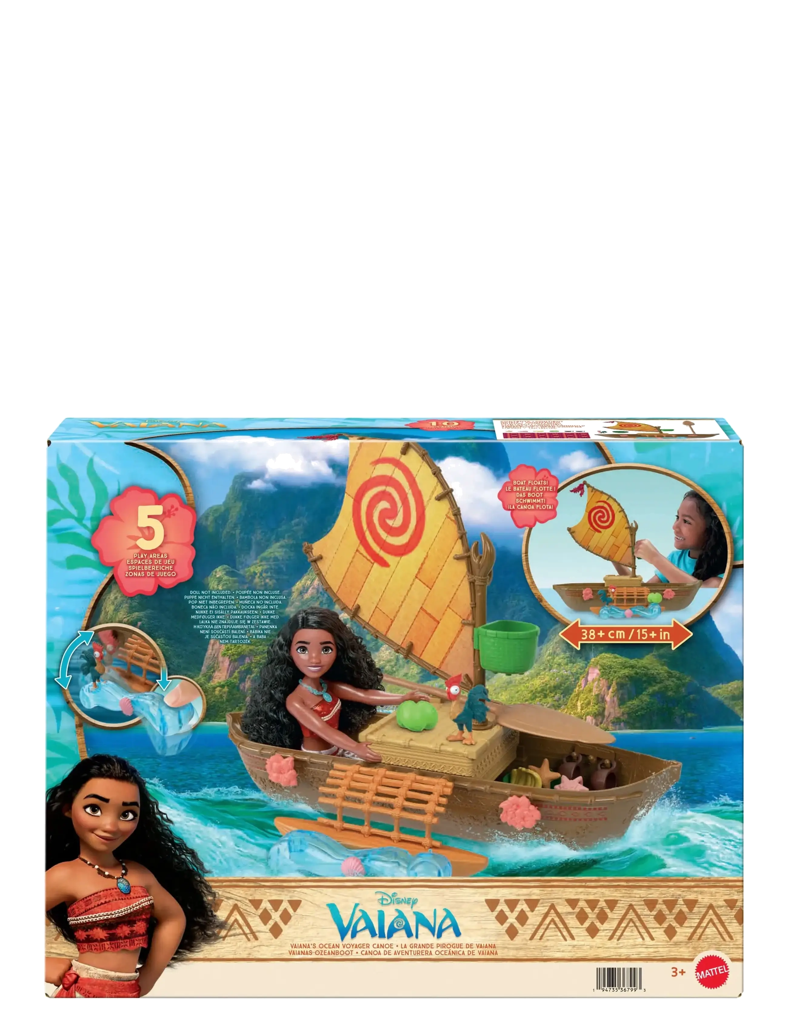 Disney Princess Vaiana Floating Ocean Voyager Canoe Playset With 5 Play Areas, 9 Accessories & Animal Figure, One Size, Playsets Action Figures, Mehrf