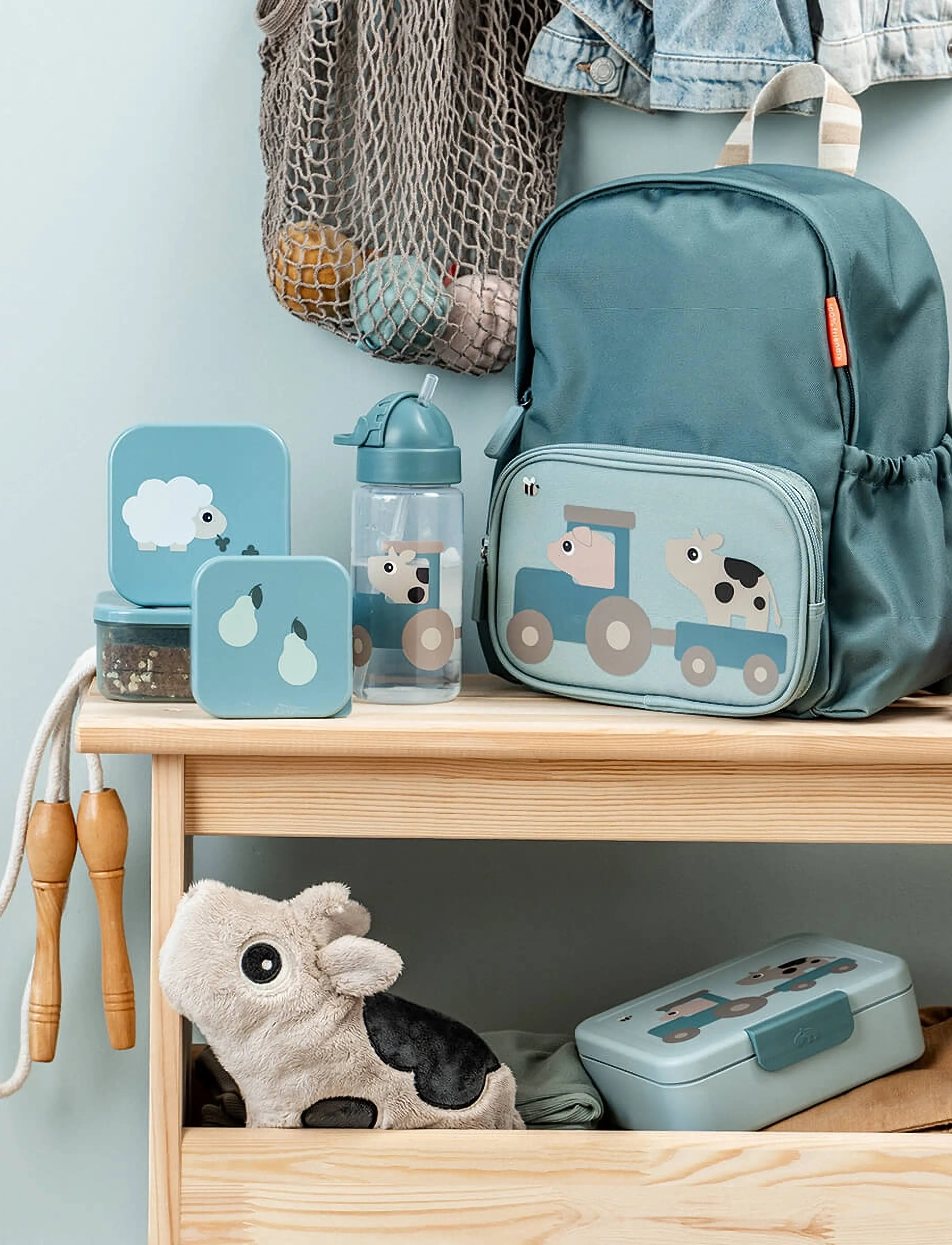 Done by Deer Straw Bottle Tiny Farm Blue 350 Ml, Ø 6.5X H 20 cm, Home, Blau - Meal Time, Kinder