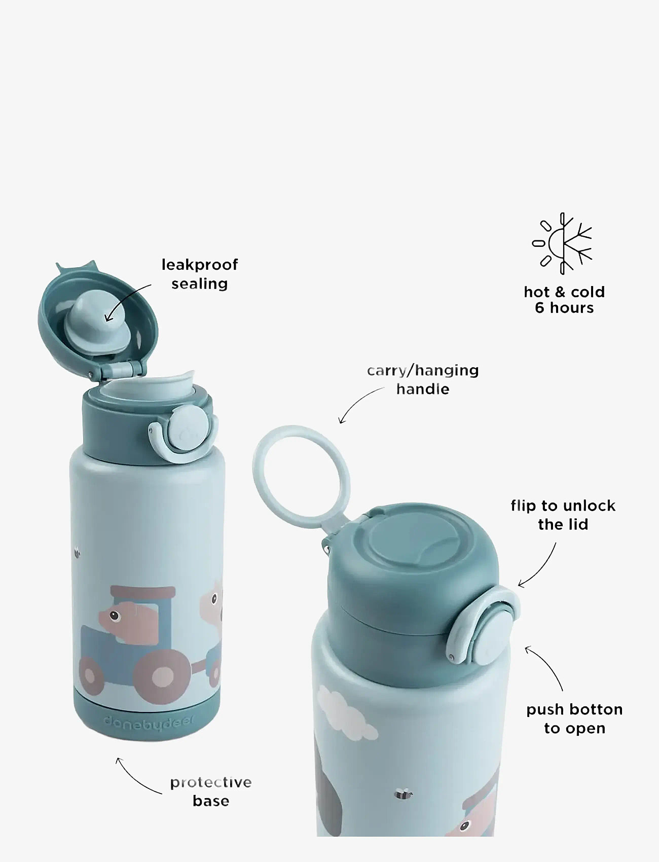 Done by Deer - Insulated bottle Tiny farm Blue 340 ml - veepudelid - blue - 4