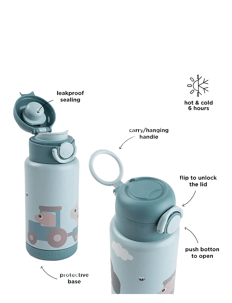 Done by Deer - Insulated bottle Tiny farm Blue 340 ml - veepudelid - blue - 4