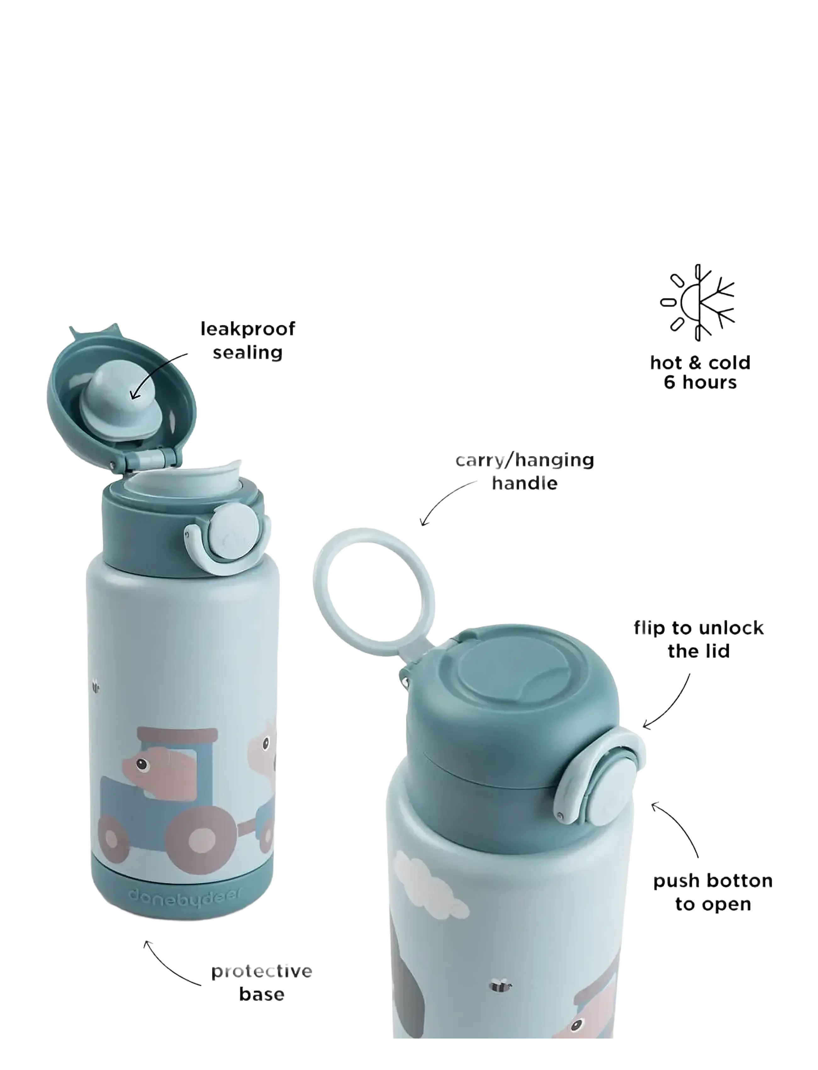 Done by Deer - Insulated bottle Tiny farm Blue 340 ml - water bottles - blue - 4