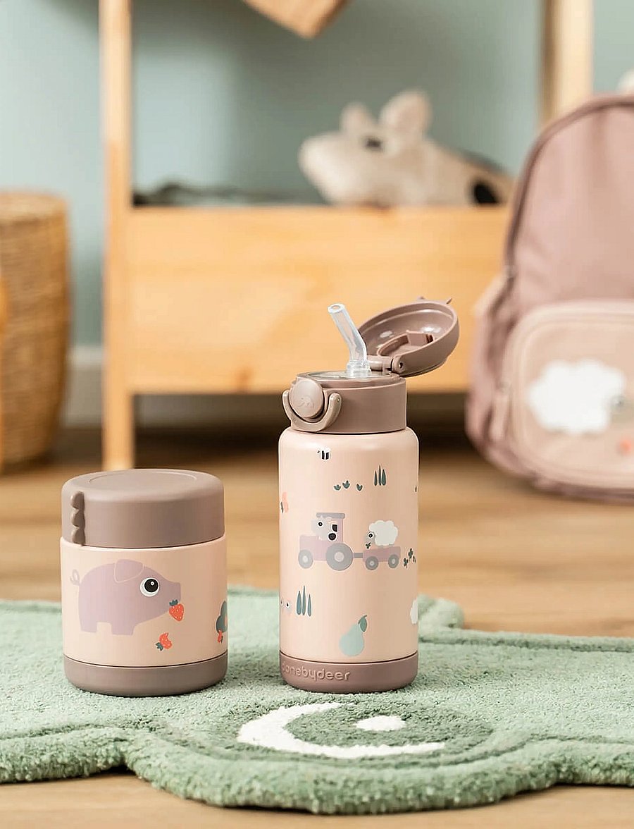 Done by Deer - Insulated straw bottle Tiny farm Powder 340 ml - drikkekopper - powder - 0