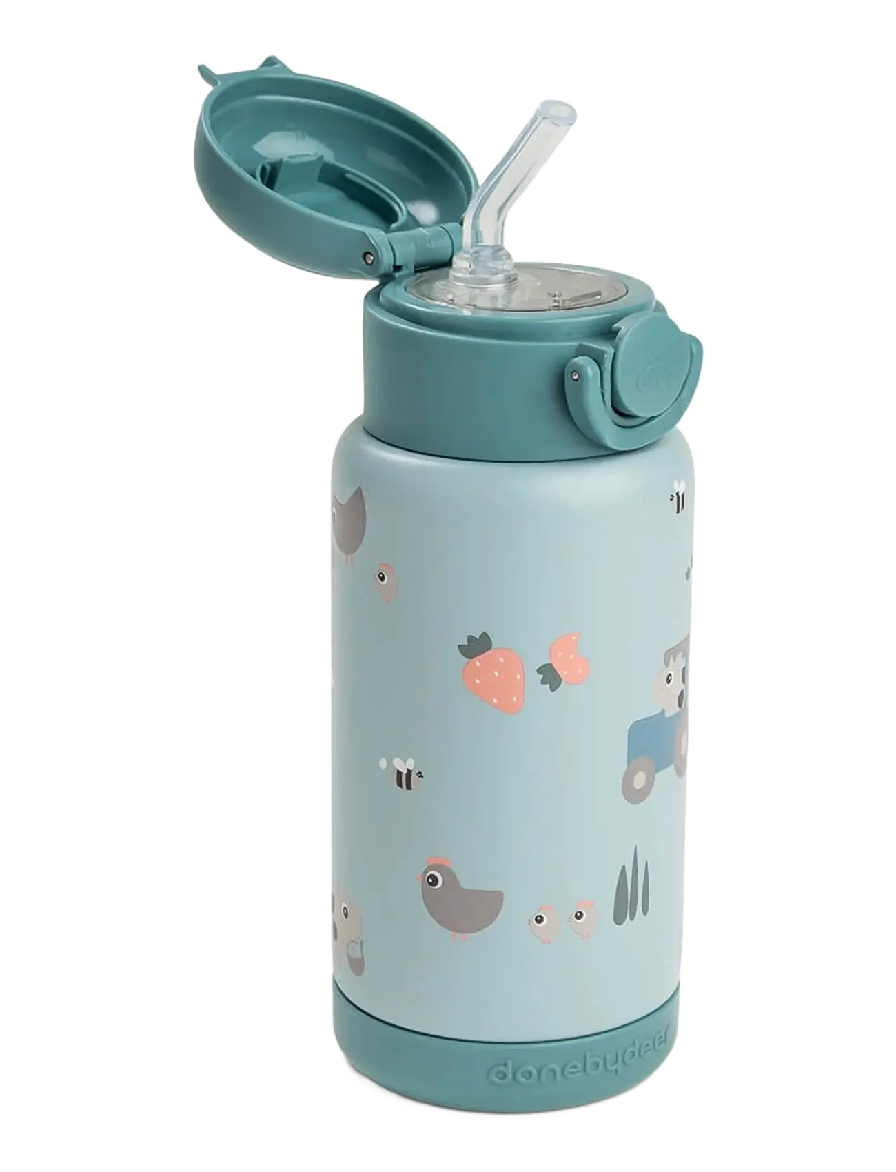 Done by Deer - Insulated straw bottle Tiny farm Blue 340 ml - tudkopper - blue - 2