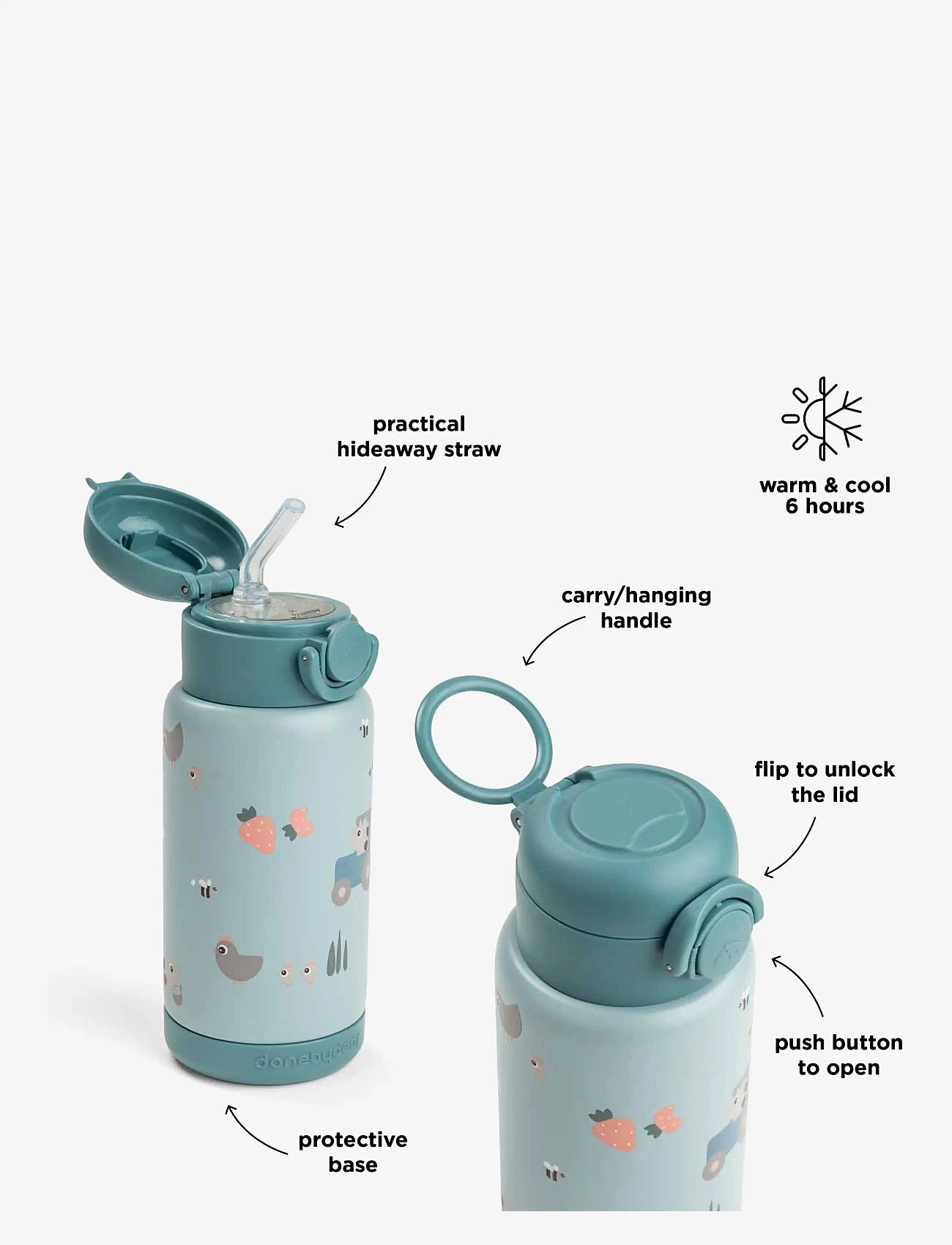 Done by Deer - Insulated straw bottle Tiny farm Blue 340 ml - joogitassid - blue - 4