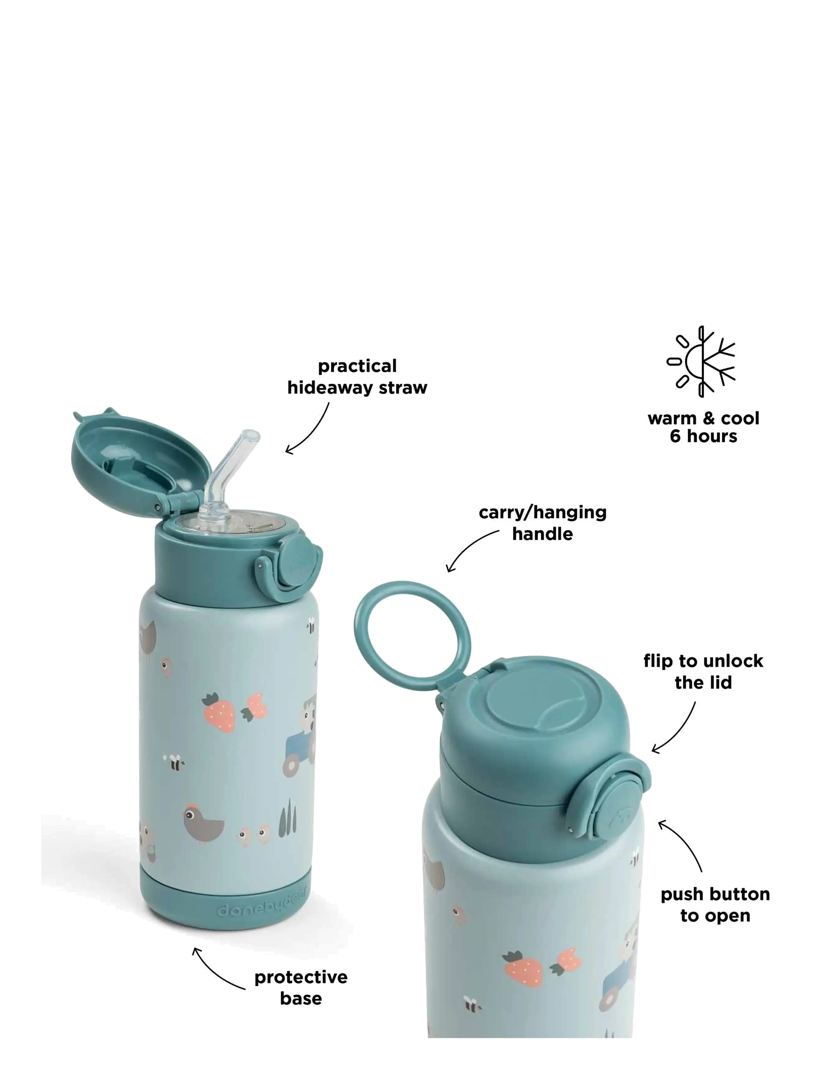 Done by Deer - Insulated straw bottle Tiny farm Blue 340 ml - tudkopper - blue - 4