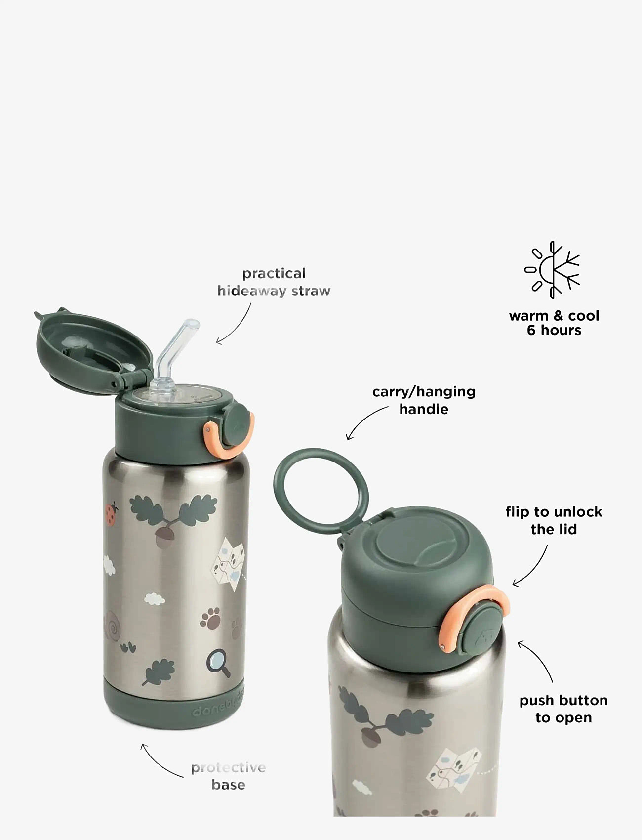 Done by Deer - Insulated straw bottle Tiny trails Green 340 ml - schnabeltassen - green - 4